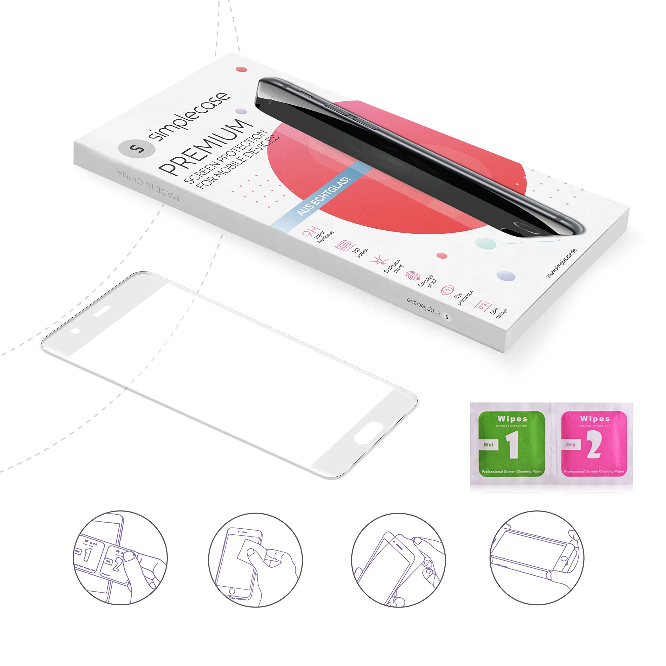doupi FullCover Pellicola Protettiva per Huawei P10, Premium 9H HD Protettiva Protezione dello Schermo Tempered Glass, Bianco