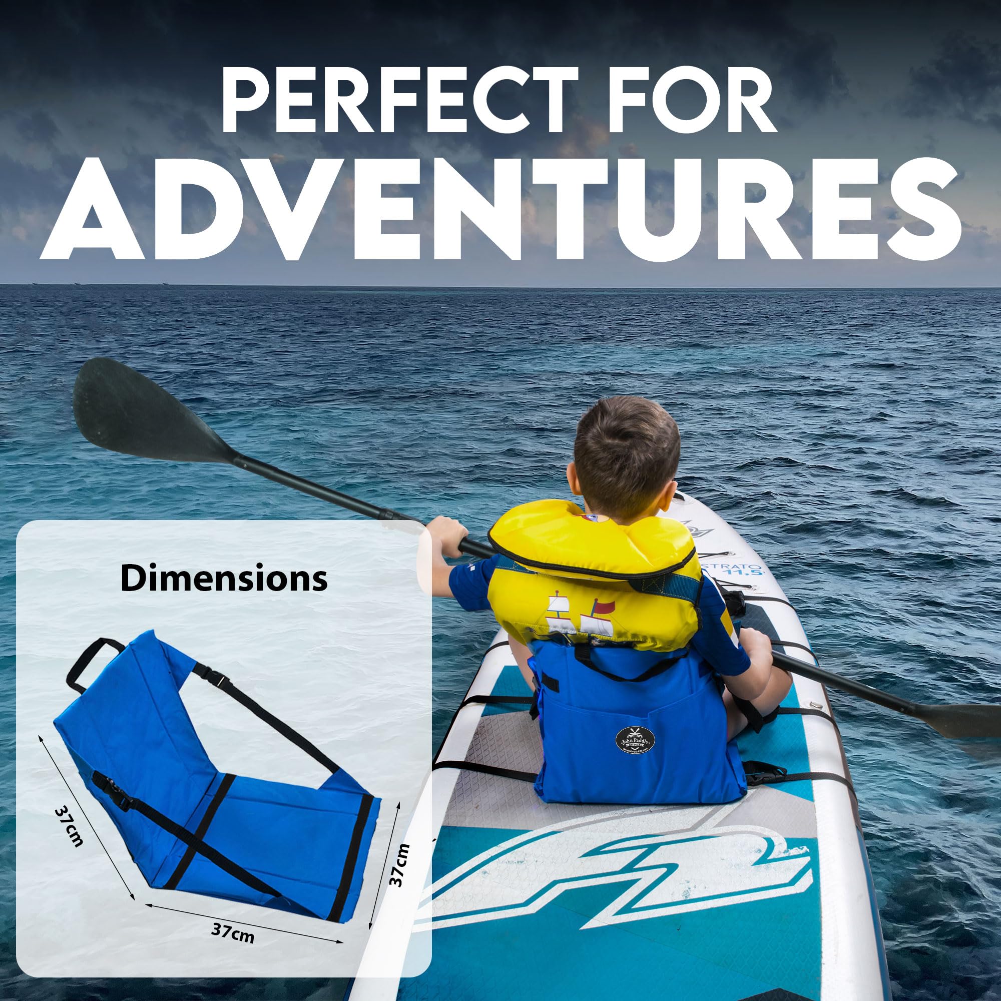 Asiento universal para kayak SUP, para tabla de surf de remo, color azul, se adapta a todas las tablas de SUP, no requiere anillas en D ni mosquetones de metal para el montaje. Fácil instalación con 2