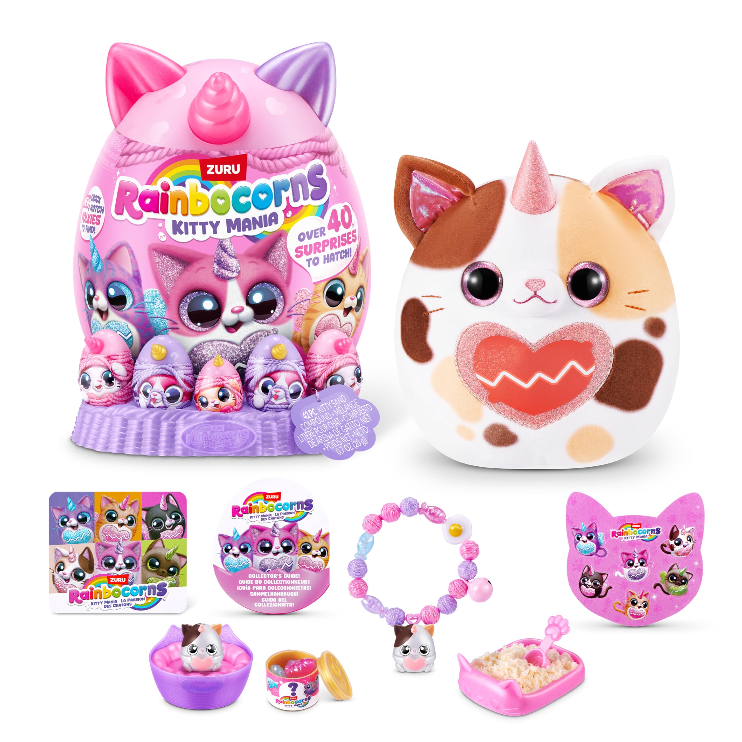 Rainbocorns Kitty Mania Brown-White Cat (CATALIE) by ZURU, Plush Toy for Girls