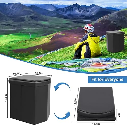 Miniatura 6 de Inodoro portátil para camping, orinal portátil al aire libre para adultos con tapa y bolsas de basura, inodoro plegable grande de viaje, inodoro