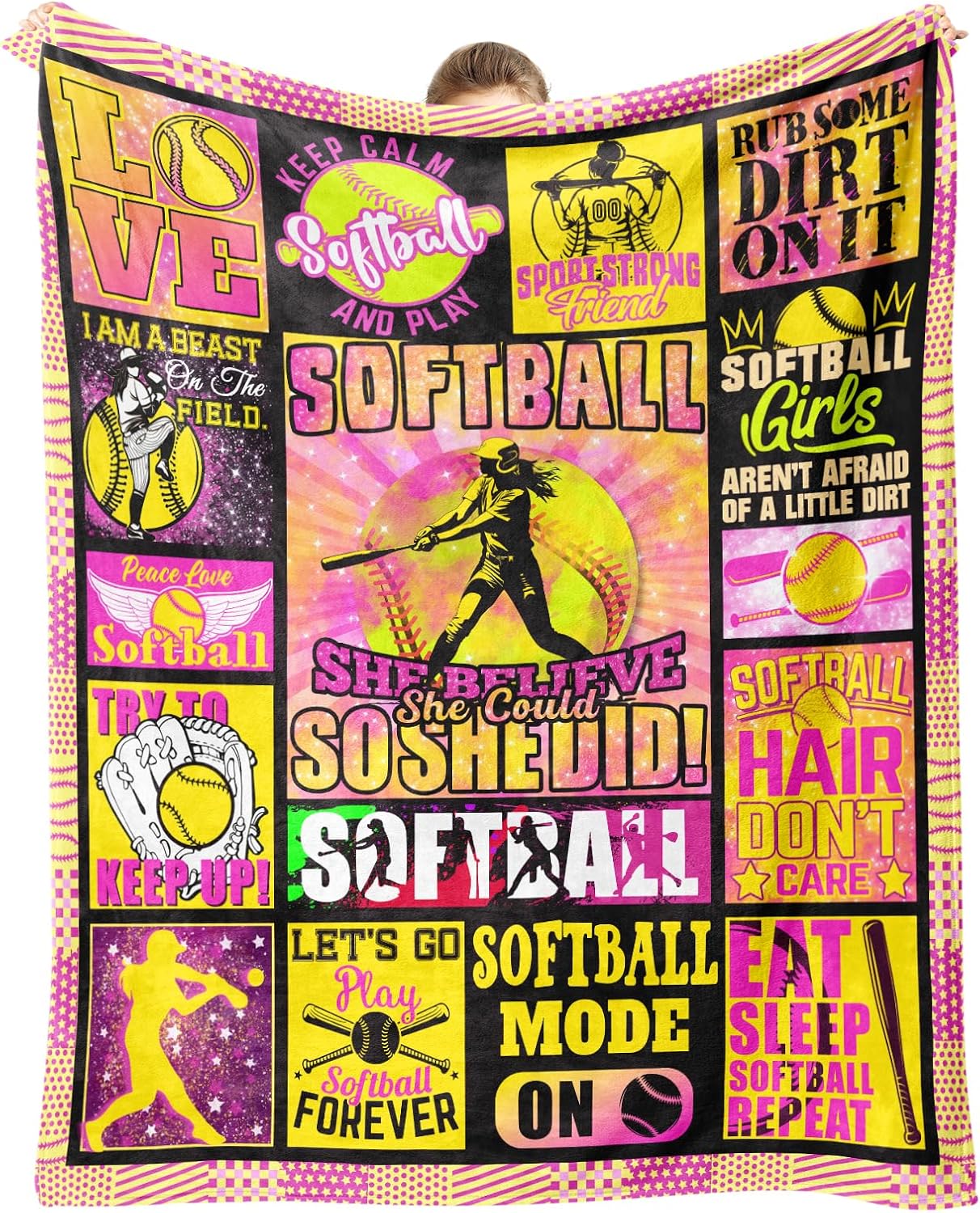 Softball Gifts, Softball Blanket Gifts for Girls, Sports Accessories for Girls Teens Adults, 80"x60" Throw Blanket Birthday Christmas
