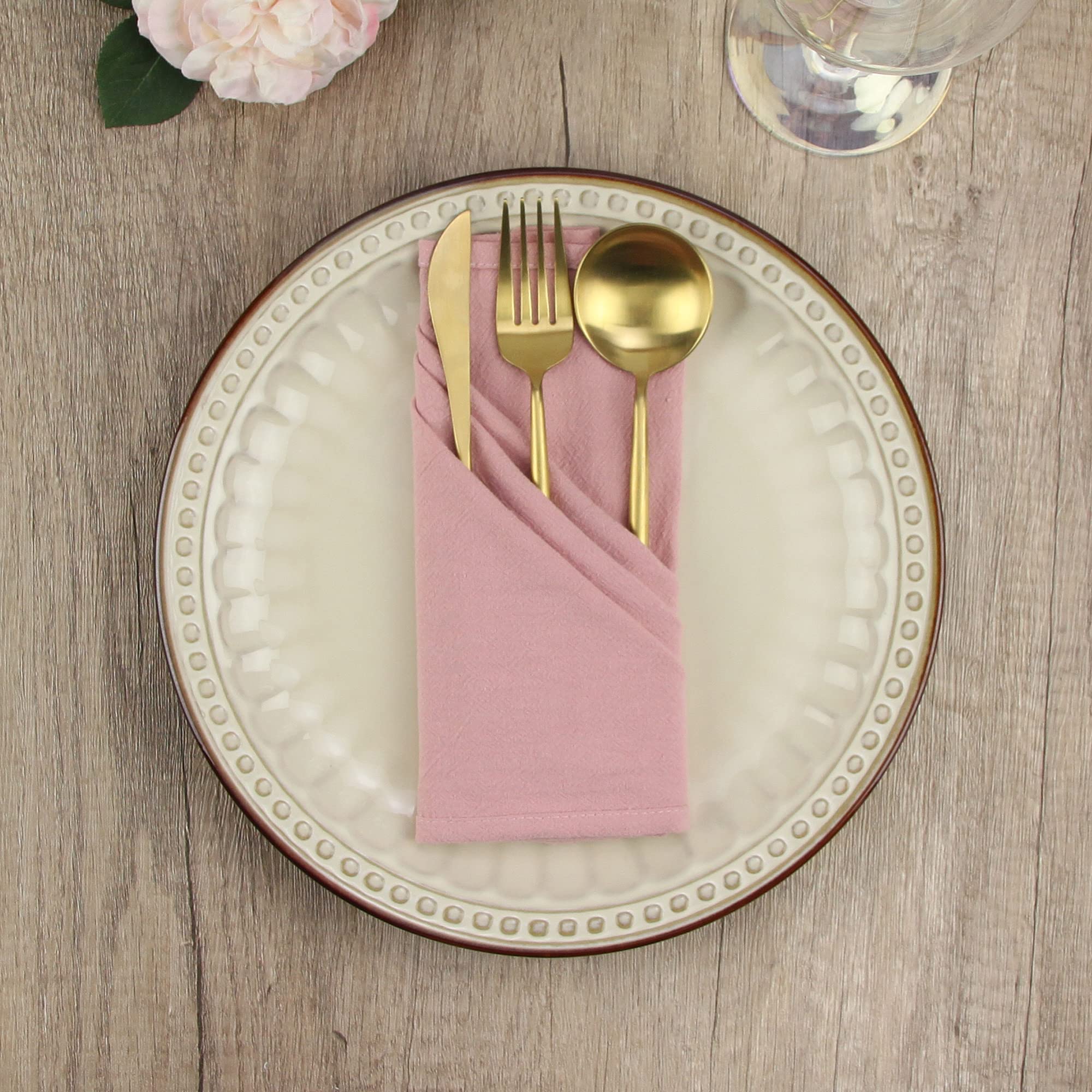 Servilletas de Tela de Cena de Color Liso, Juego de 12 (16.9 x 16.9 Pulgadas), servilleta de Mesa de Cocina de algodón Reutilizable, para Fiestas, hoteles y Uso doméstico (Rosa empolvado)
