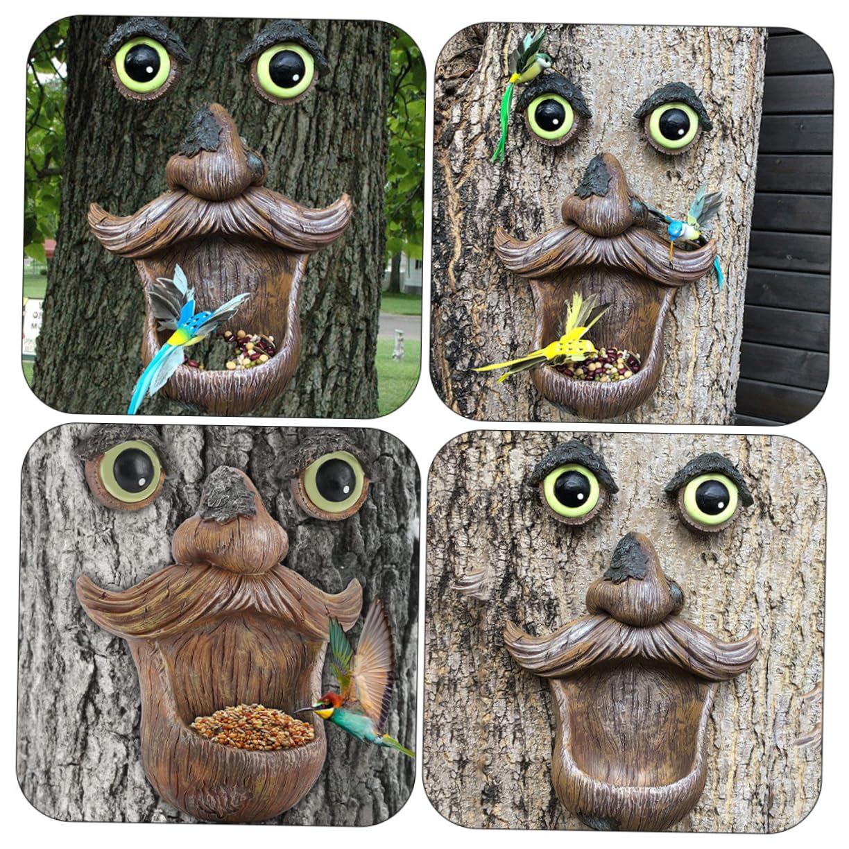 BESPORTBLE Mangiatoia per Uccelli in Resina Volto di Legno Luminoso per Esterno Decorazione Giardino Area Giochi Bambino Bambina Design Fantastico e Divertente