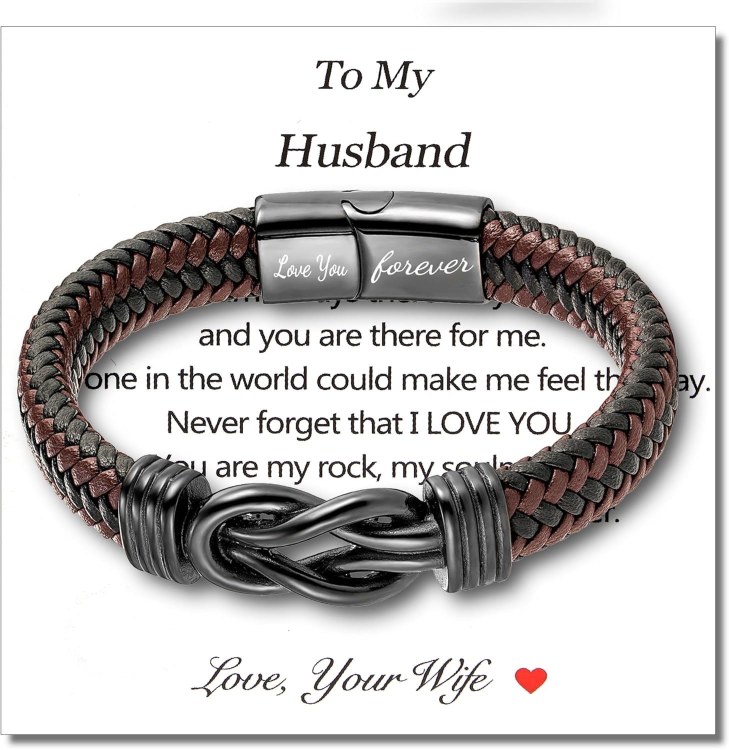 Mens Gift Leather Infinity Bracelet, Braided Leather Bracelet Stainless Steel Engraved with Love You Forever Jewelry Gifts for Dad Husband Brother Boyfriend Son 7.5/8/9 Inches - Image 6