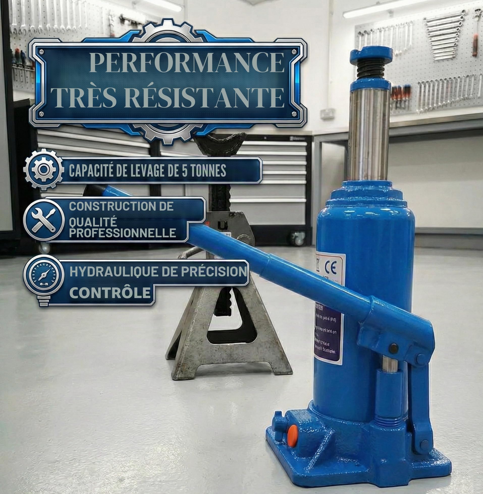 KATSU Cric Bouteille Hydraulique 5 Tonnes Cric Bouteille Cric de Levage Robuste pour Petits ou Grands Véhicules 161115A
