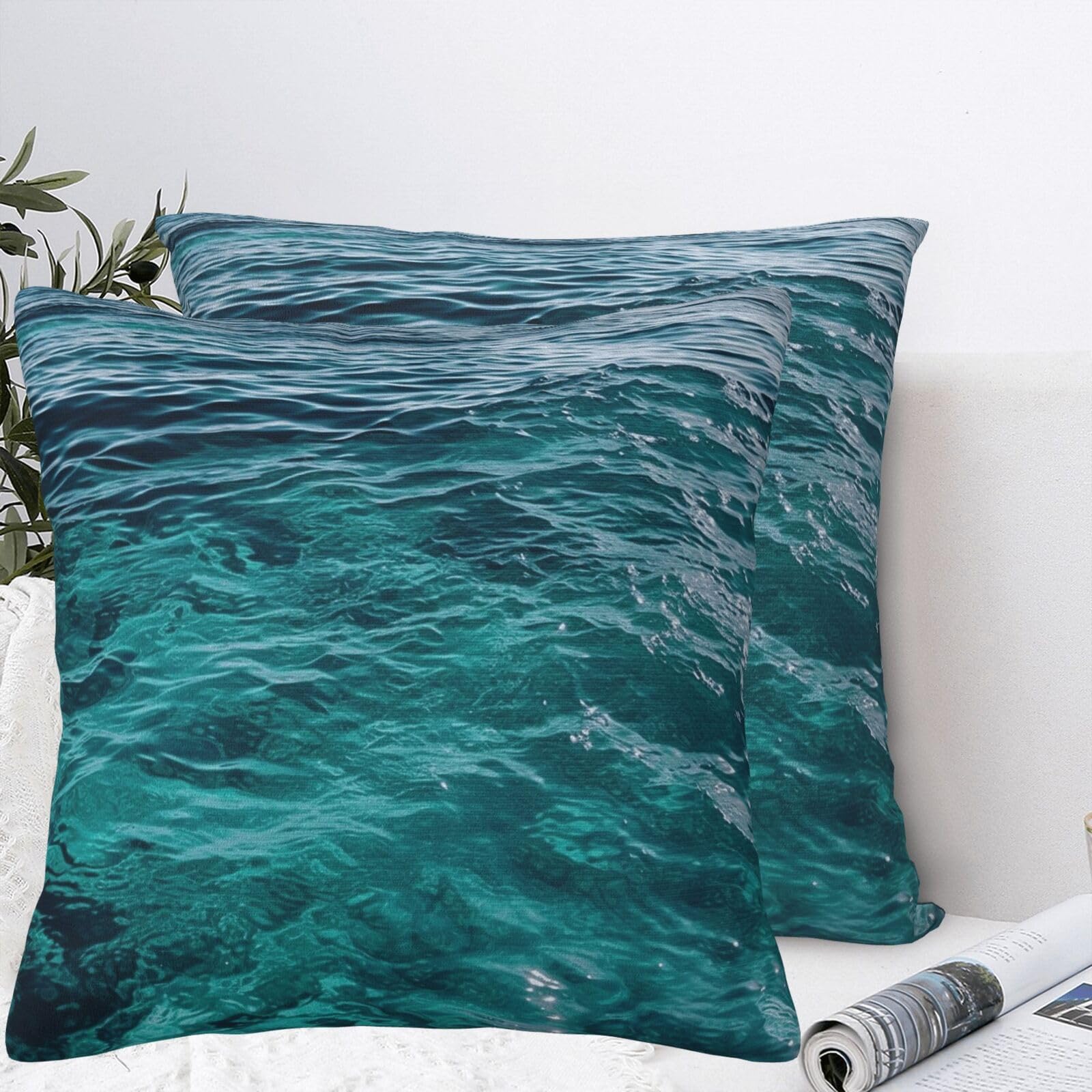 QMKFWT Beautiful Sea Surface Plush Throw Pillow Covers 18"X18",Soft Cozy Couch Cushion Covers Decorative Pillow Cases for Holiday Home Bedroom Sofa Decors