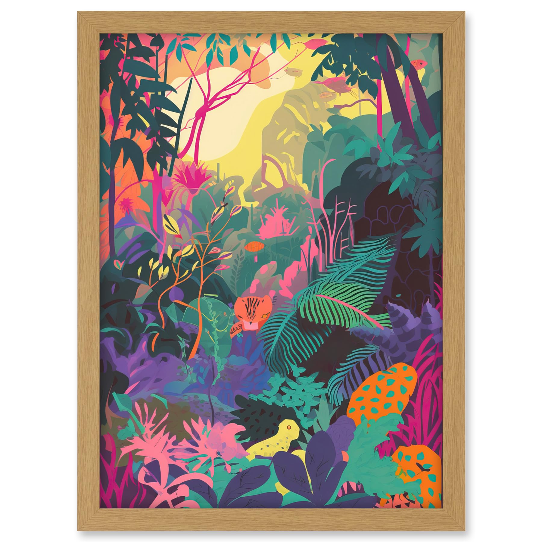 Artery8 Vibrant Tropical Rainforest Sunrise Illustration Artwork Framed A3 Wall Art Print