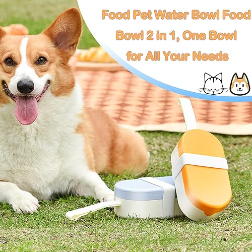Miniatura 6 de Cuencos portátiles de viaje para mascotas, botella de agua de 8.5 onzas y recipientes de comida de 3.17 oz para perros y gatos, color azul