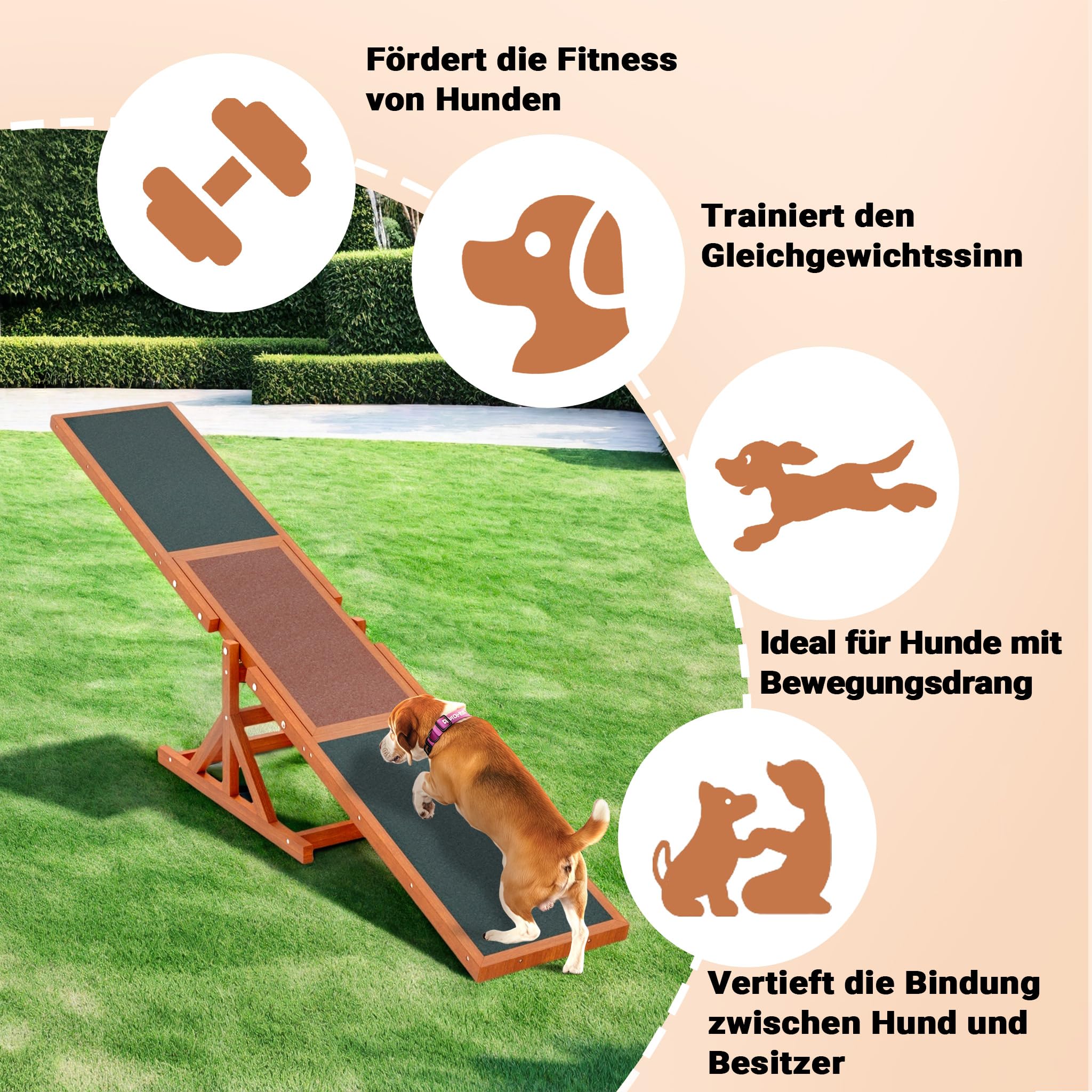 Wiltec Hundewippe 180x30x30cm für kleine & große Hunde zum Hundesport z.B. Agility Training, aus Holz, Spielerische Förderung der Kondition