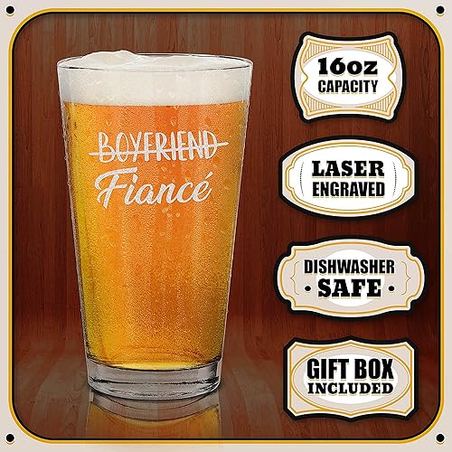 Miniatura 2 de shop4ever Juego de regalo de pareja de novio a prometido y novia a prometida, copa de cerveza grabada con láser y copa de vino, regalo de compromiso