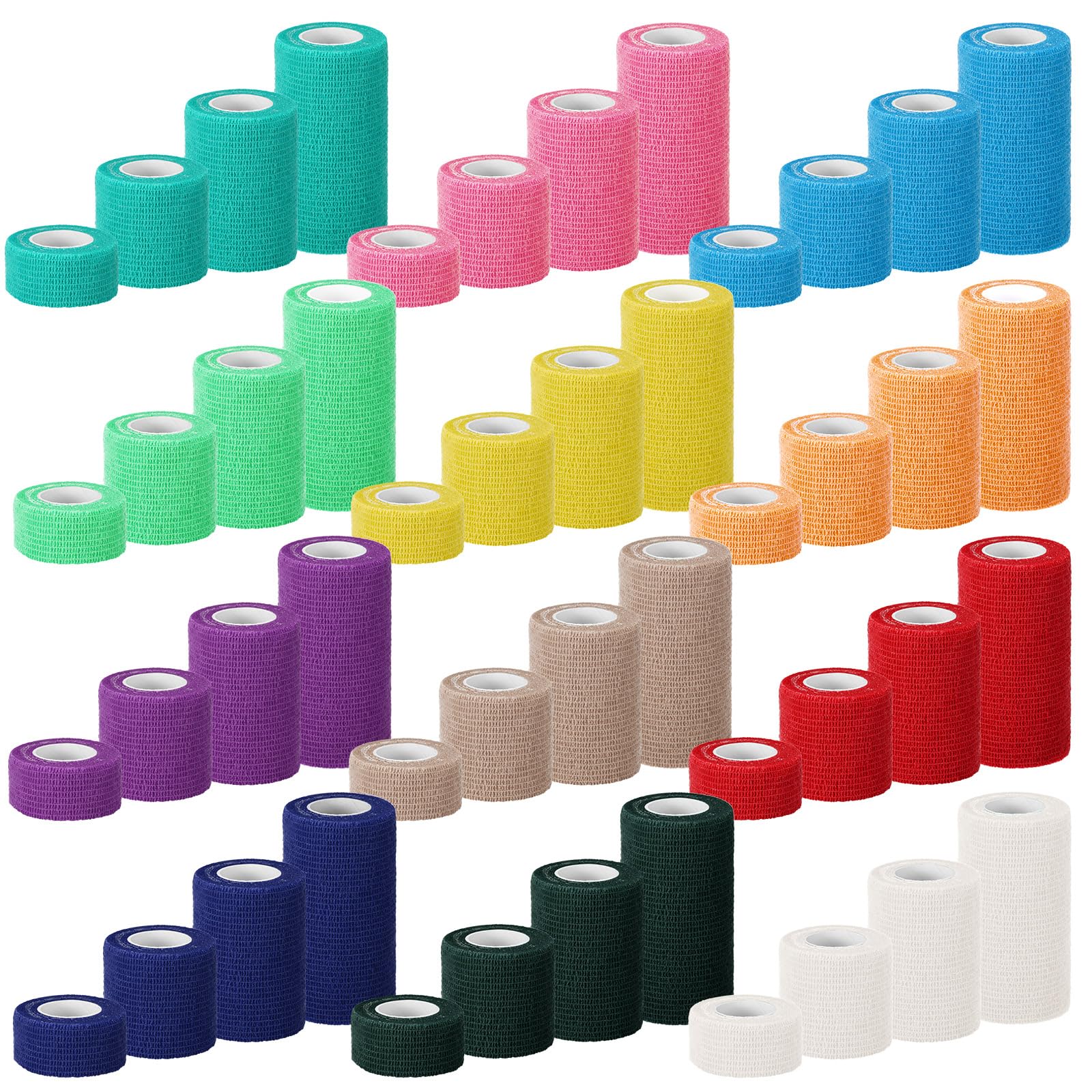 Photo 1 of 48 Packs Self Adhesive Bandage Wrap 1", 2", 3", 4" x 5 Yards Athletic Tape Multi Size Tape Elastic Cohesive Bandage Medical Wrap Elastic Bandage for Strain Knee Wrist Ankle Sprains (Multicolor)