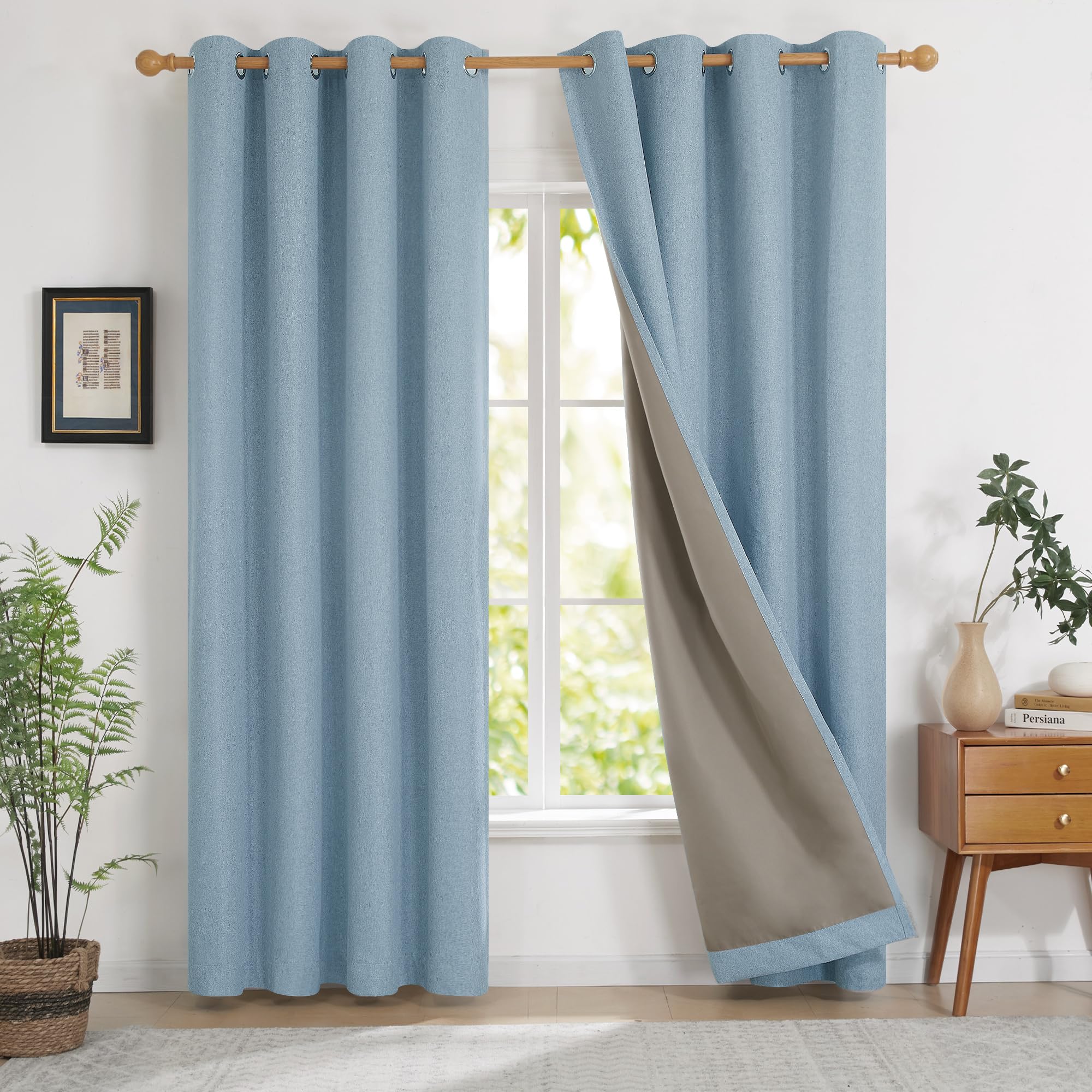 Amazon.com: Deconovo 100% Blackout Curtains 2 Panels Linen Blackout ...