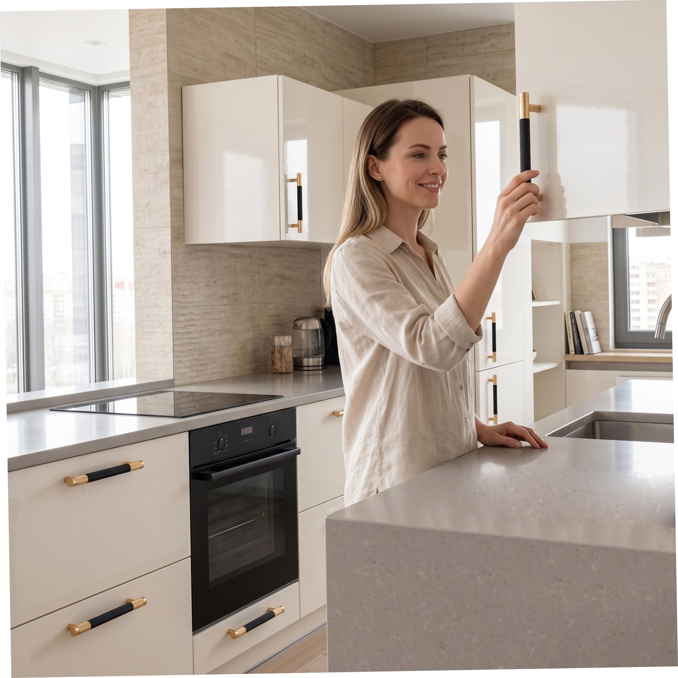 Maniglie da cucina, ferramenta per mobili in alluminio da 12, 7 cm, confezione da 12, nero e oro