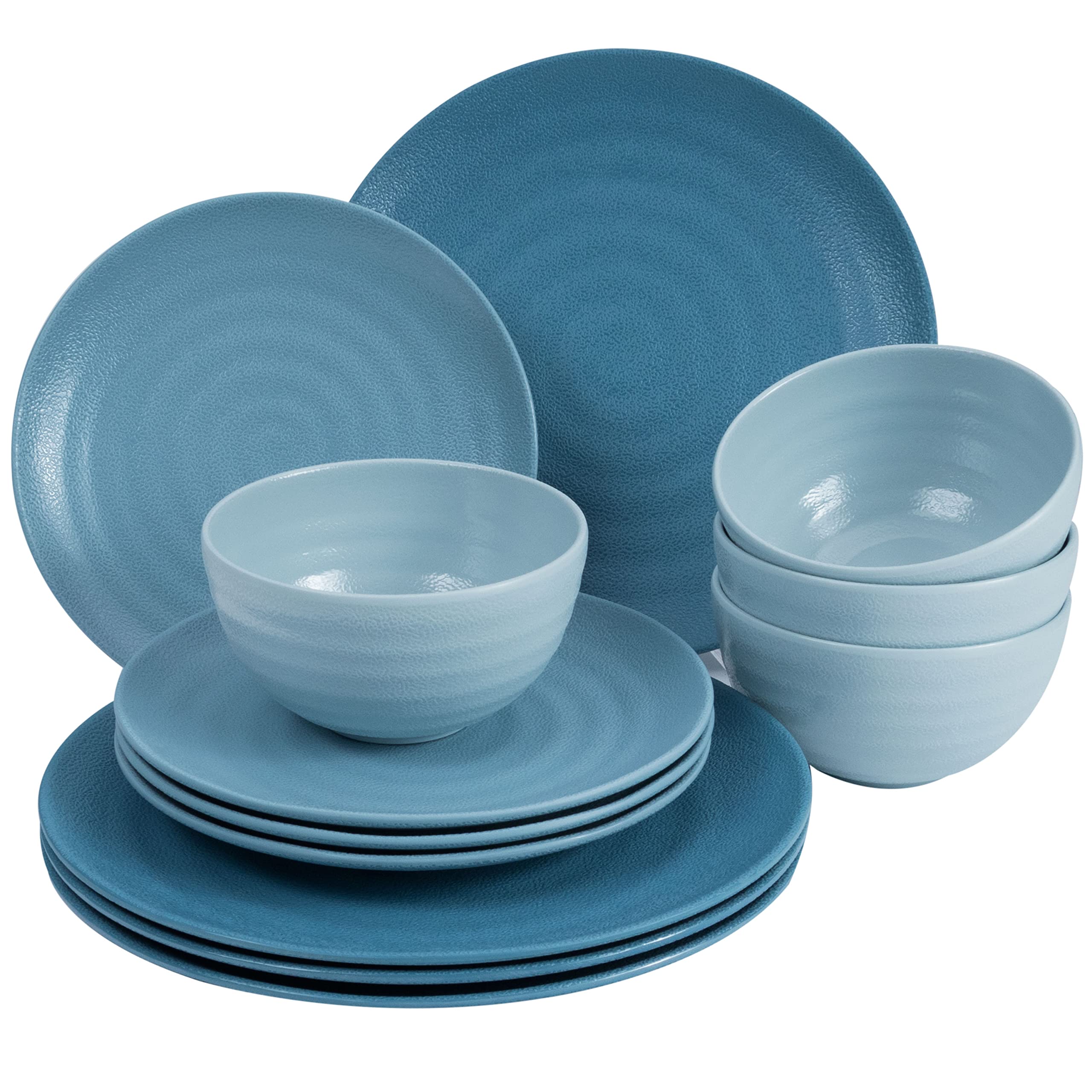 Melamin Geschirr Set 16 Teile elegante Steingut Optik blau mit 400ml klar 4