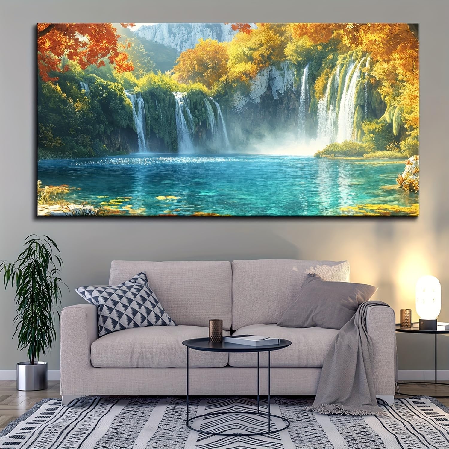 Ihhgnb Multicolor Forest Landscape Canvas Poster, Modern Aesthetic Fall Waterfall Painting Prints Canvas Wall Art Painting Decoration(80X160cm(31X63in)/No Frame)
