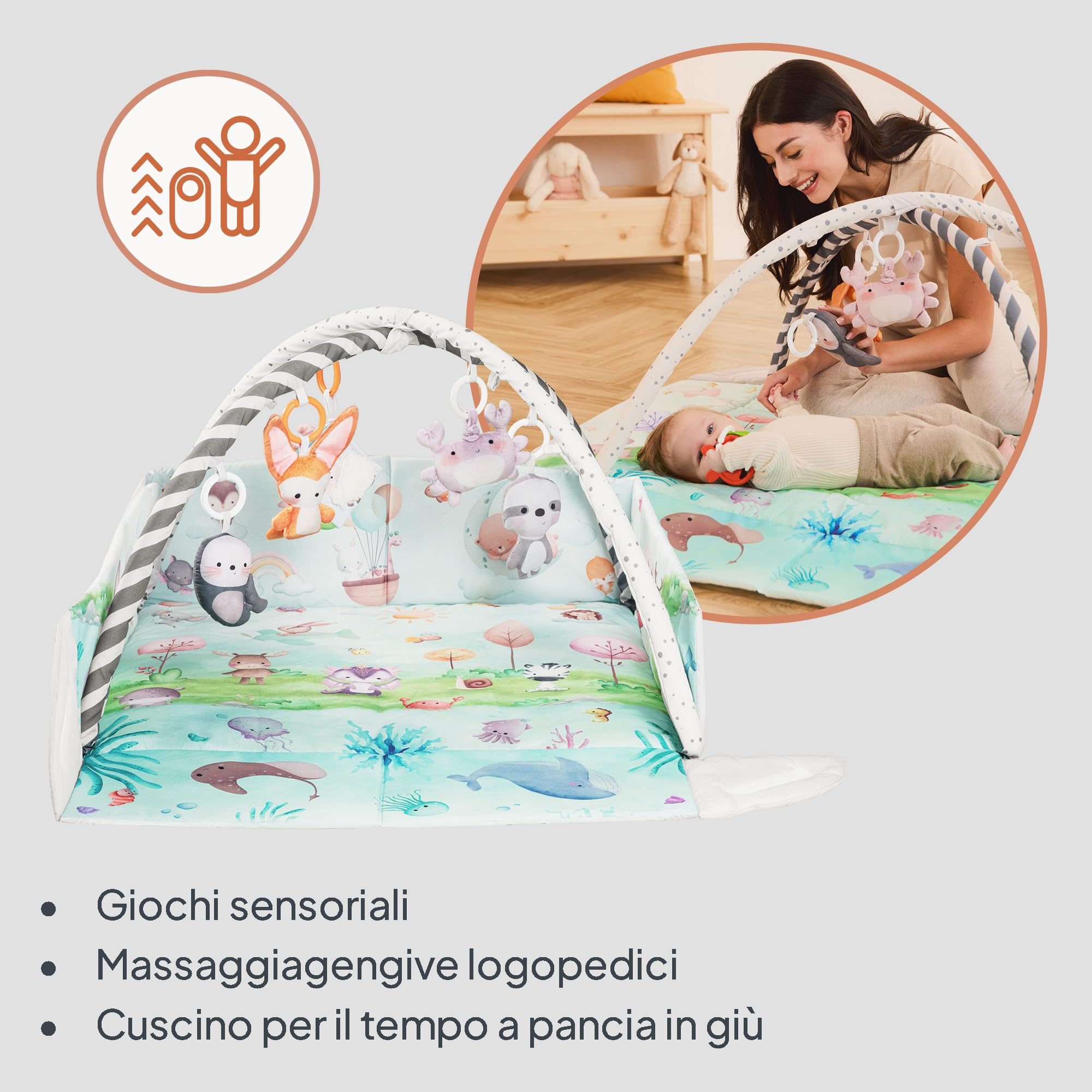 LIONELO Anika Natural Palestrina Neonato in Bambù con 8 Giochi Rimovibili | Dalla Nascita, con Arco Giochi e Cuscino Tummy Time