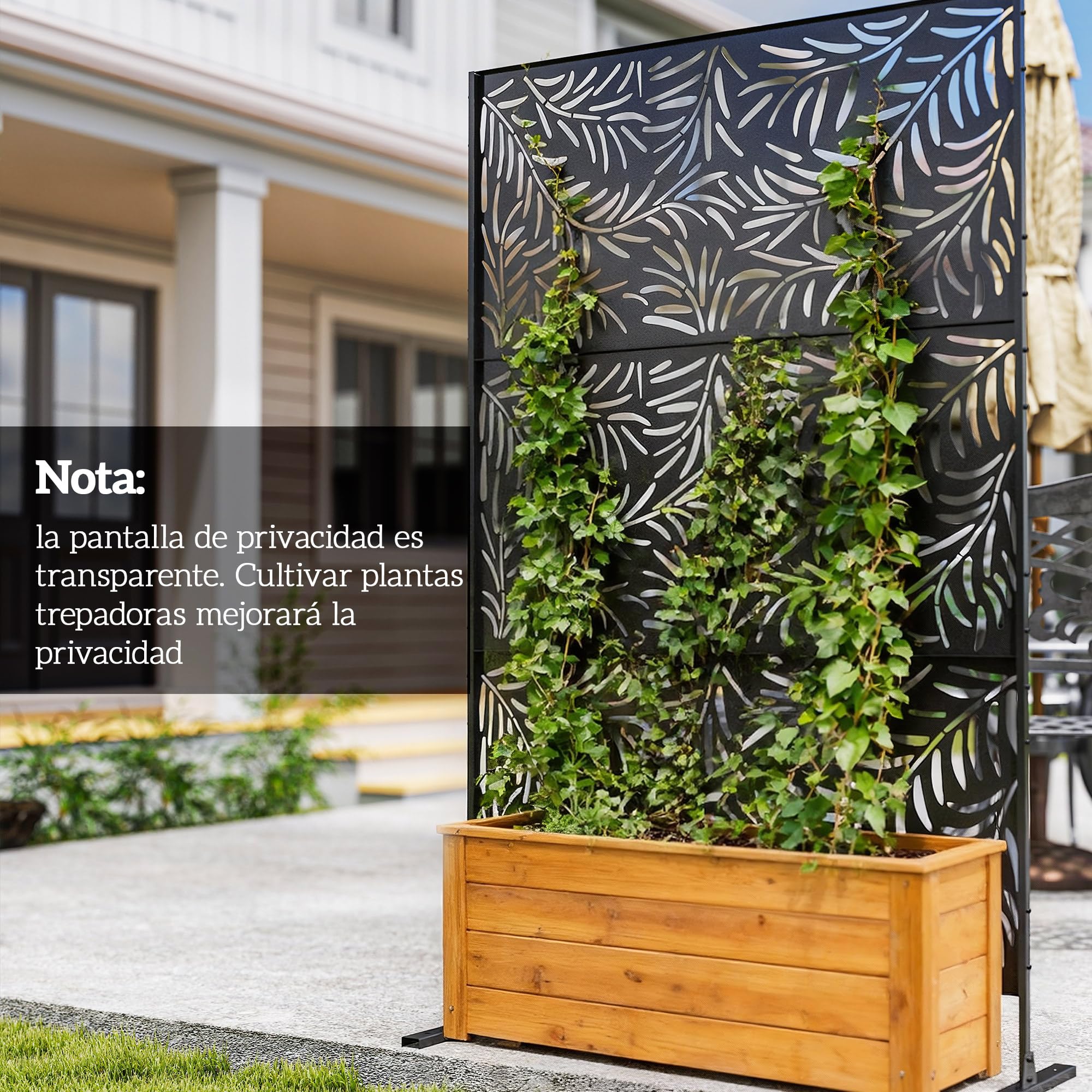 Outsunny Biombo de 3 Piezas para Exterior Jardín 122x45x198 cm Negro | Diseño de Hoja de Sauce para Patio y Terraza