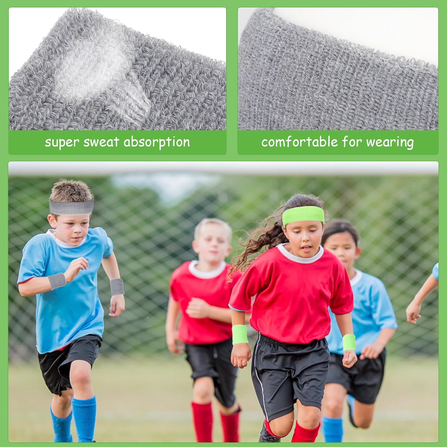 Kids Sweatband Set, 4 Sets Colorful Sports Headband Wristband