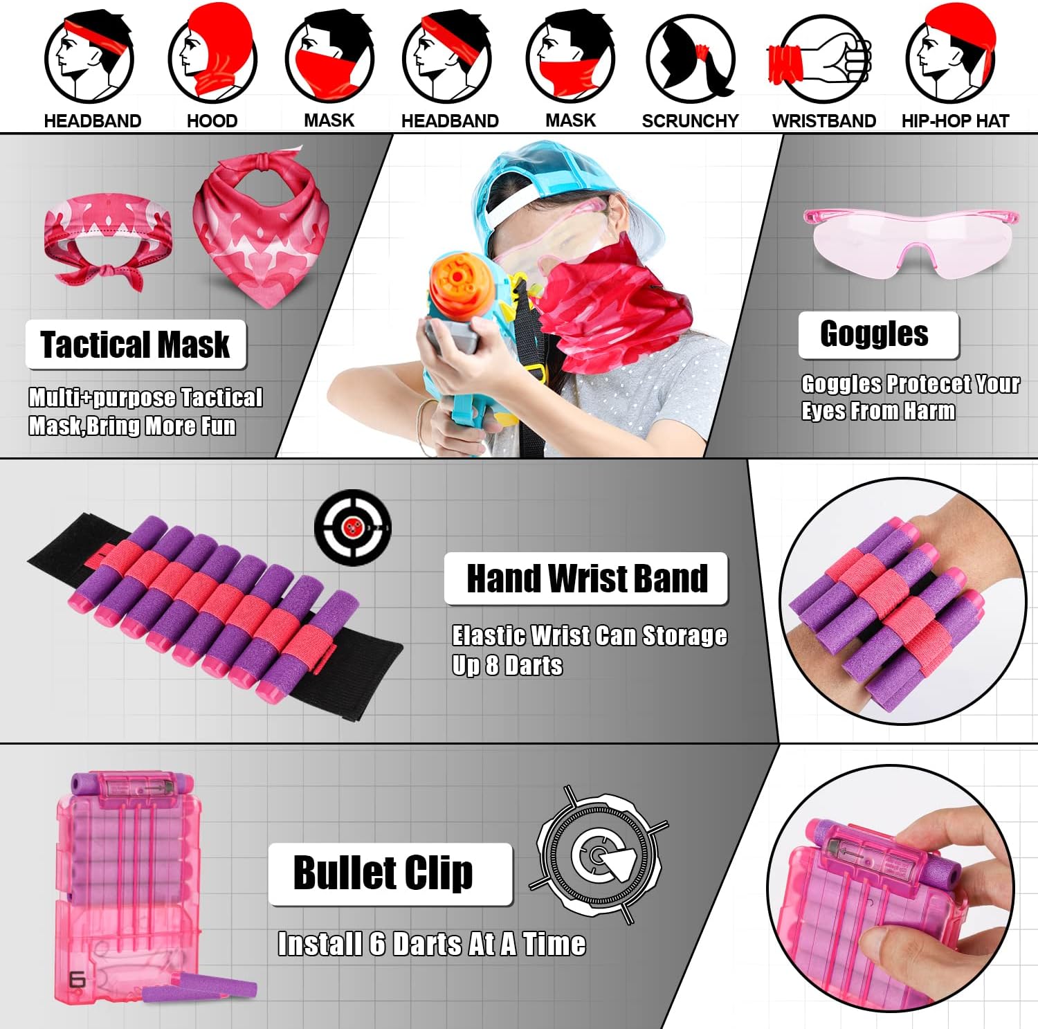 Lehoo Castle Shooting Targets for Nerf, Kids Tactical Vest Kit for Nerf Guns, with 50 Refill Darts, Tactical Mask, Reload Clips, Wrist Band and Protective Glasses