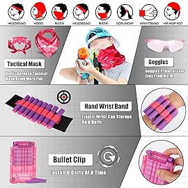 Lehoo Castle Kids Tactical Vest Kit Girls for Nerf Guns N-Strike Elite Series for Boys, with 30 Refill Darts, Dart Pouch, Tactical Mask, Protective Glasses (Pink)