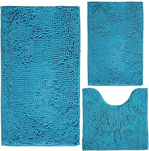 Alfombras de baño de chenilla, 3 piezas, extra suaves y absorbentes, lavables a máquina, fuerte PVC antideslizante en la parte inferior, tapetes de