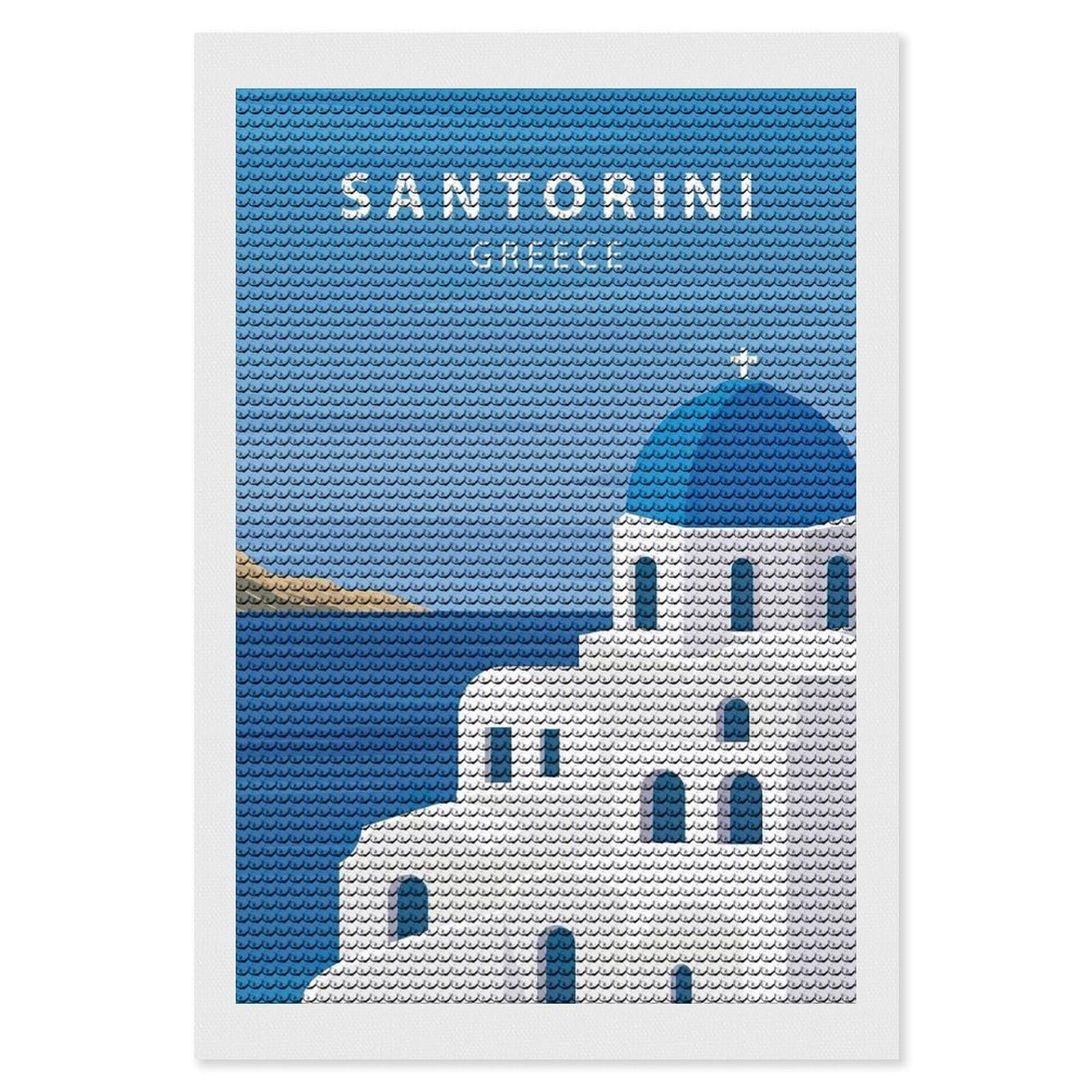Junmoney Santorini Travel (2) DIY Diamond Art Canvas Kit 8"x12", for Teens, Finish and Display, Holiday Gift Idea, Vintage Style Decor