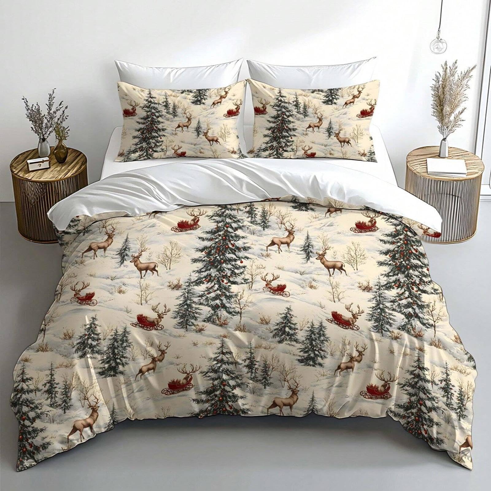Housse de couette imprimée Noël 200x200cm avec 2 taies 80x80