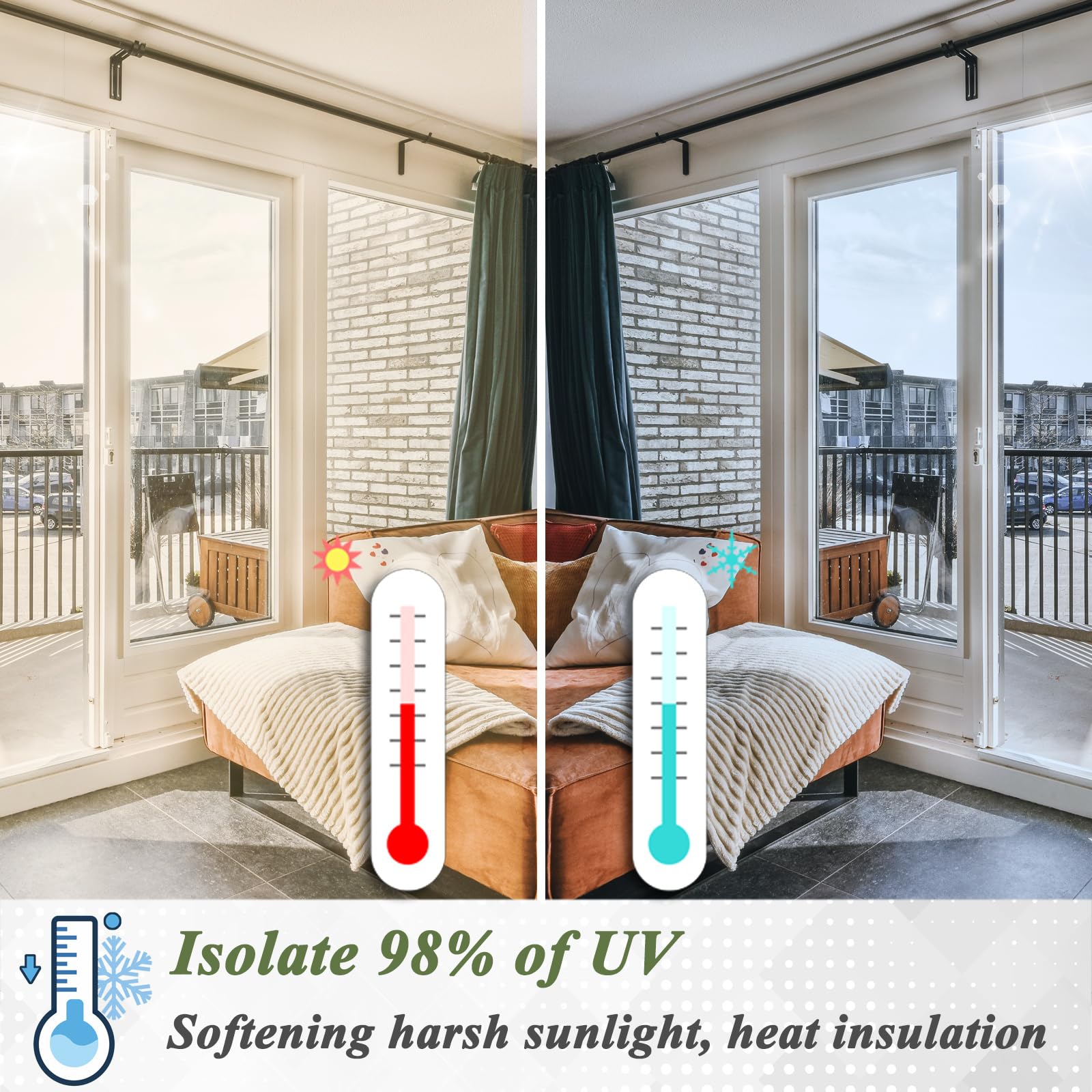 HONLONE Window Film Privacy Film For Glass Windows One Way Reflective Window Film Anti Glare Mirror Film For Window Tint Film Sun Blocker UV Film Black Silver For Home Office - Image 3