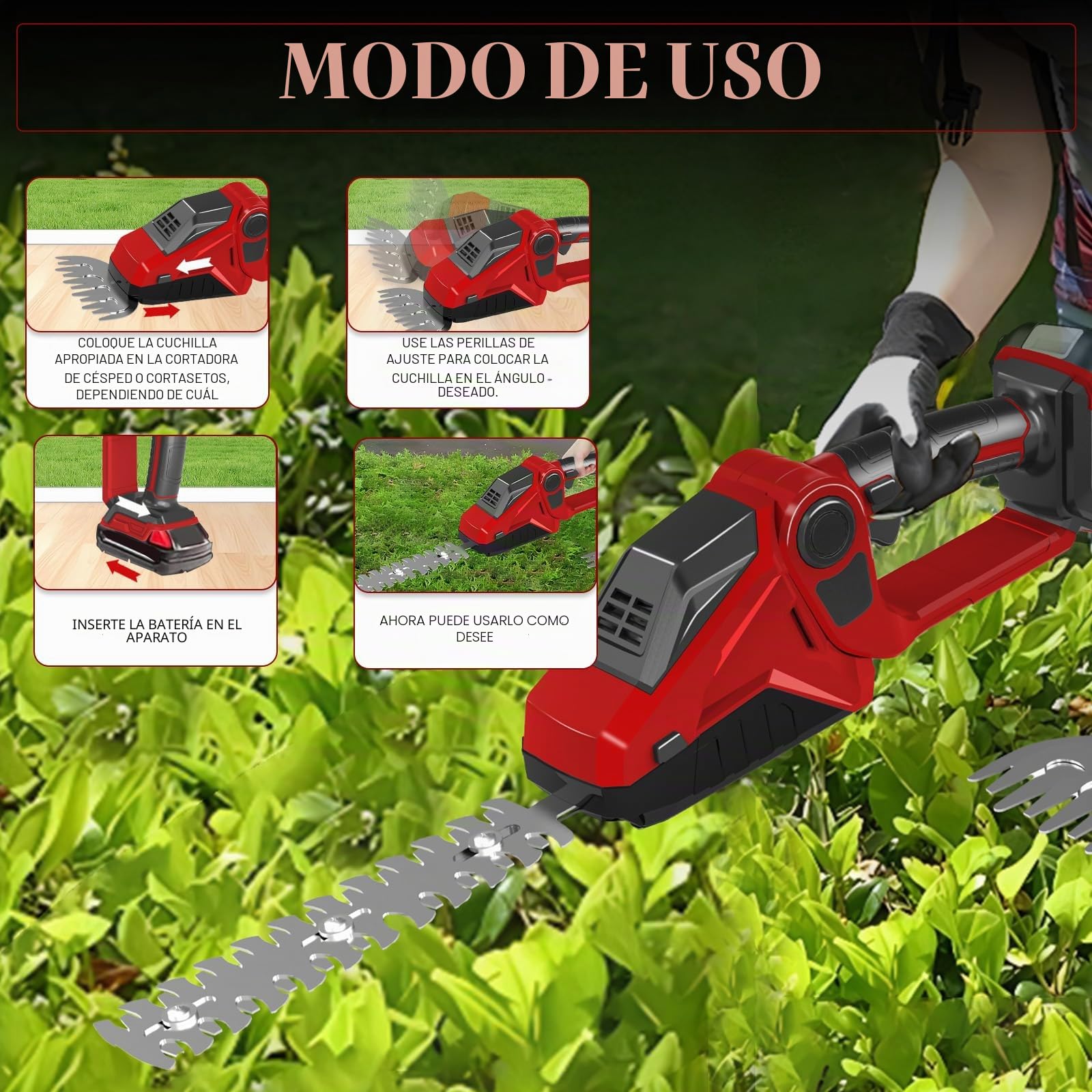 Tijeras Cortasetos y cortacésped inalámbricas 2 en 1 Compatible con Milwaukee 18V batería, Tijeras cortacésped 90° Ajustables de 150W con 2 Cuchillas para Cortar arbustos y césped (sin batería) | Recortadora eléctrica de arbustos, 90° ajustable, con 2 cuc