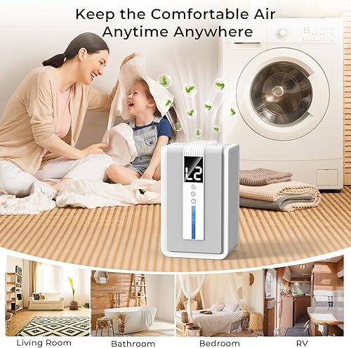 Miniatura 8 de Deshumidificadores para el hogar, deshumidificador pequeño de 42 onzas (400 pies cuadrados) con temporizador, apagado automático, descongelación