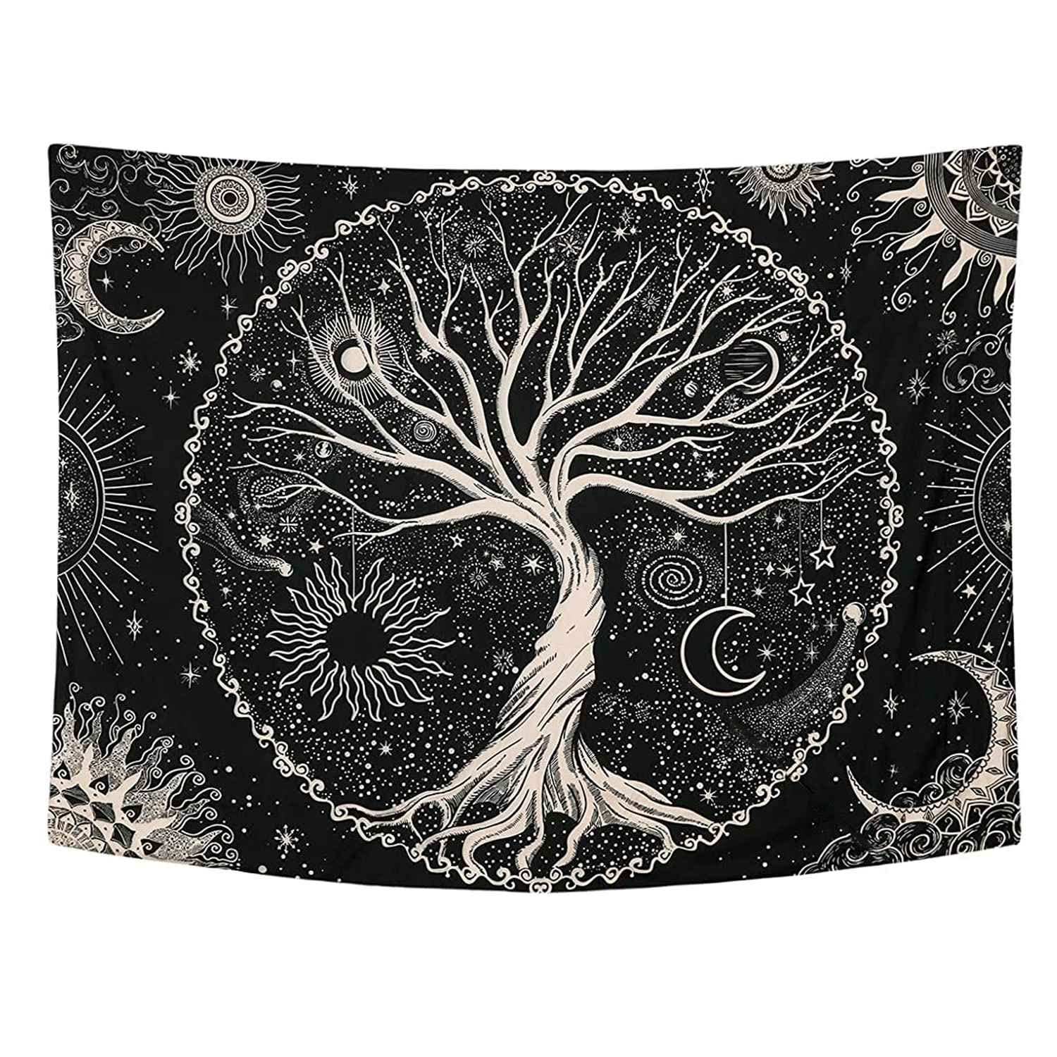 CTRLZS Tree Tapestry Moon and Sun Black Wall Hanging Tapestry Psychedelic Mandala Tapestry Hippie Tapestry