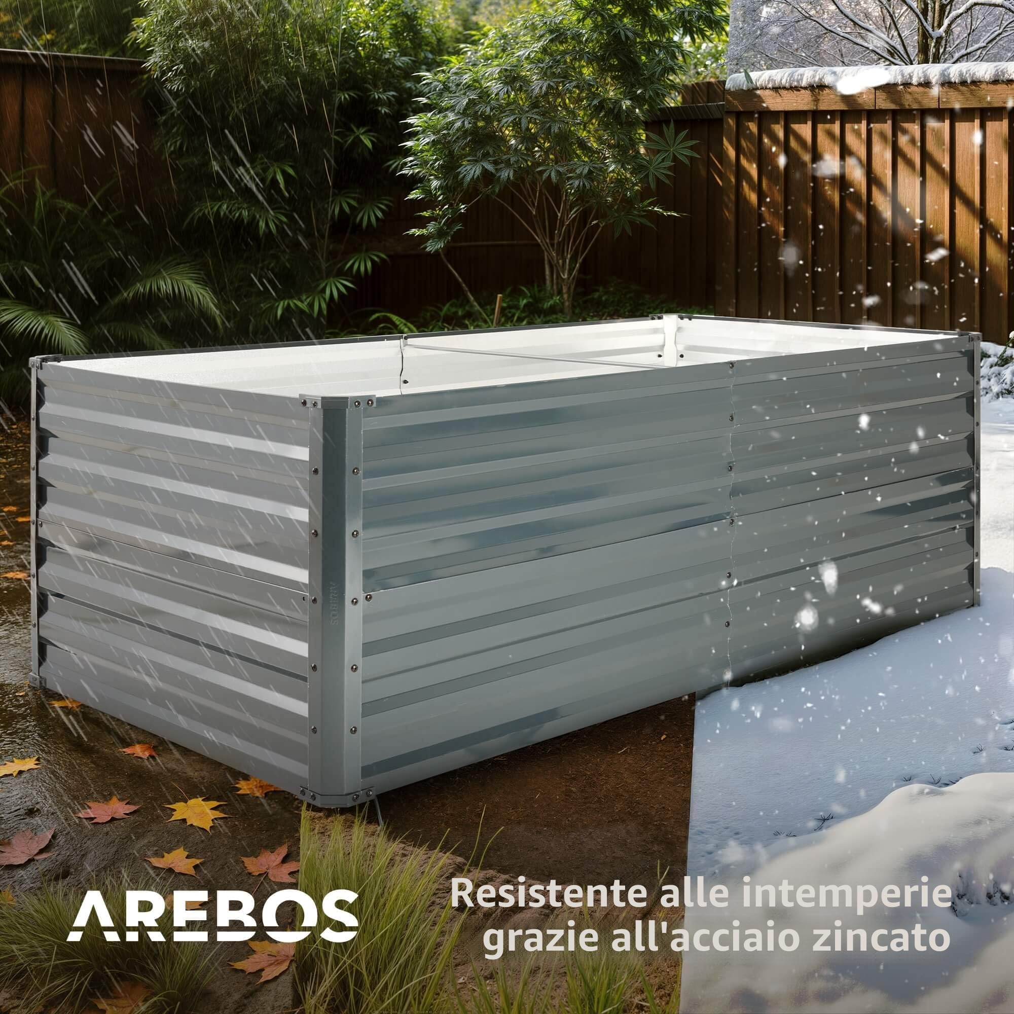 AREBOS Letto rialzato in metallo 240x90x45 cm | letto da giardino in acciaio zincato | letto per piante resistente alle intemperie e alla ruggine | letto rettangolare per orto e patio