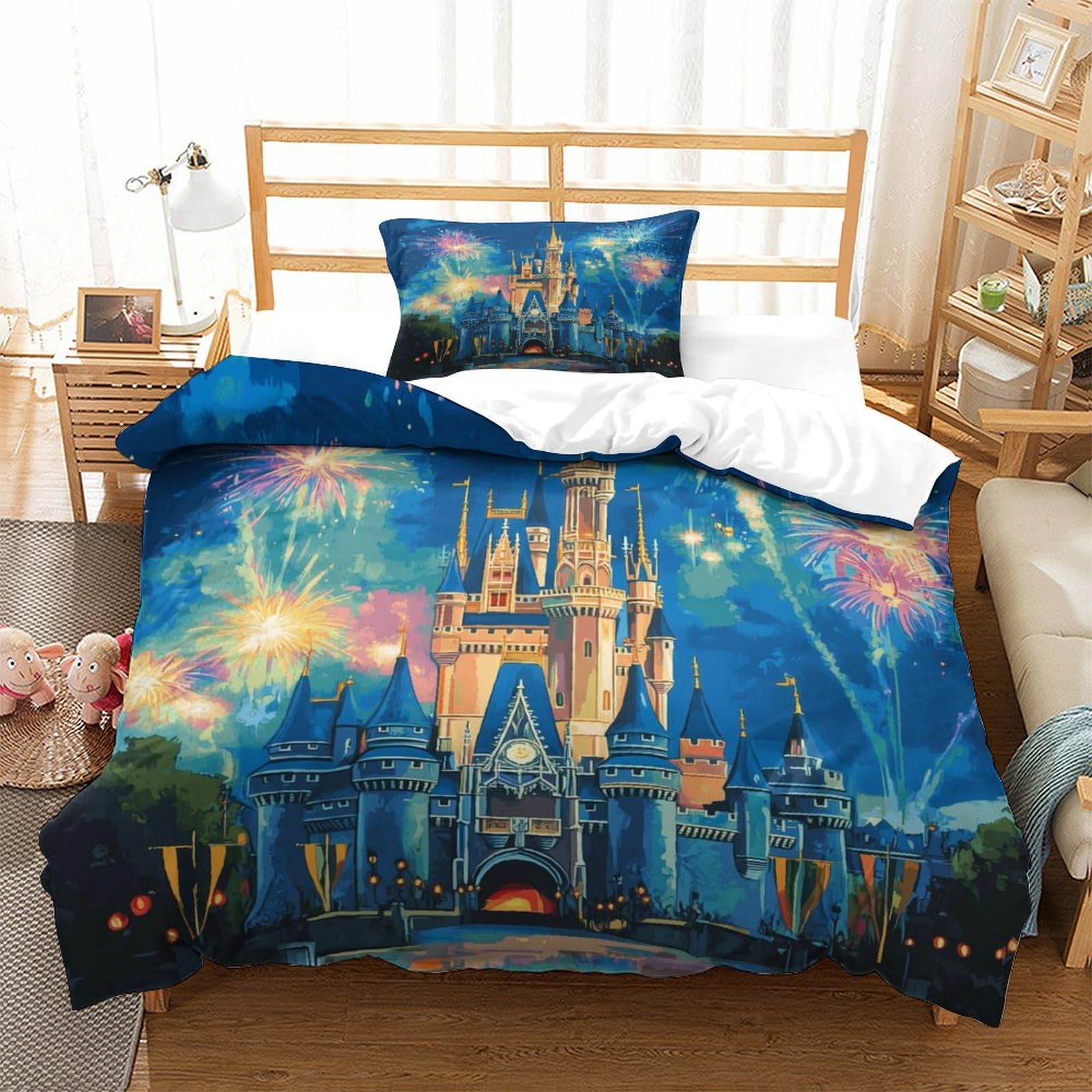 P1s9u7w5y Castle Dream Night 3D Printed Duvet Cover Set 3Pcs Microfiber Fantasy Bedding Set Single（135X200cm）