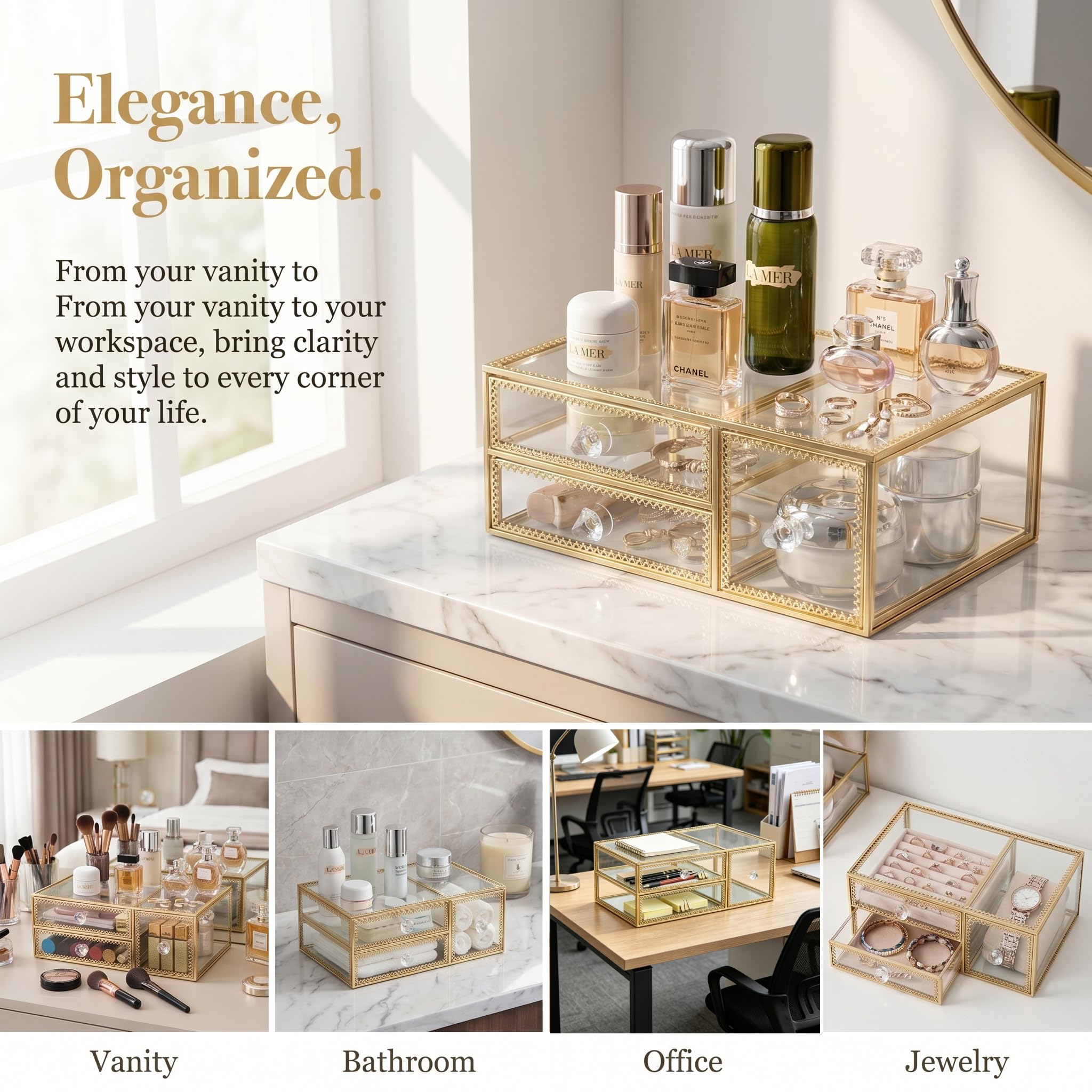 Organizzatore per il trucco, porta pennelli da trucco, organizer per bagno in vetro, contenitore per cosmetici da banco antico, per pennelli da trucco, Trasparente, Organizer per cassetti