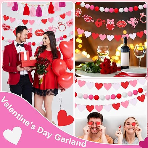 Miniatura 6 de Guirnalda de decoración de fiesta para el día de San Valentín, 5 unidades, guirnalda de corazón de fieltro, guirnalda de borla bohemia, romántica