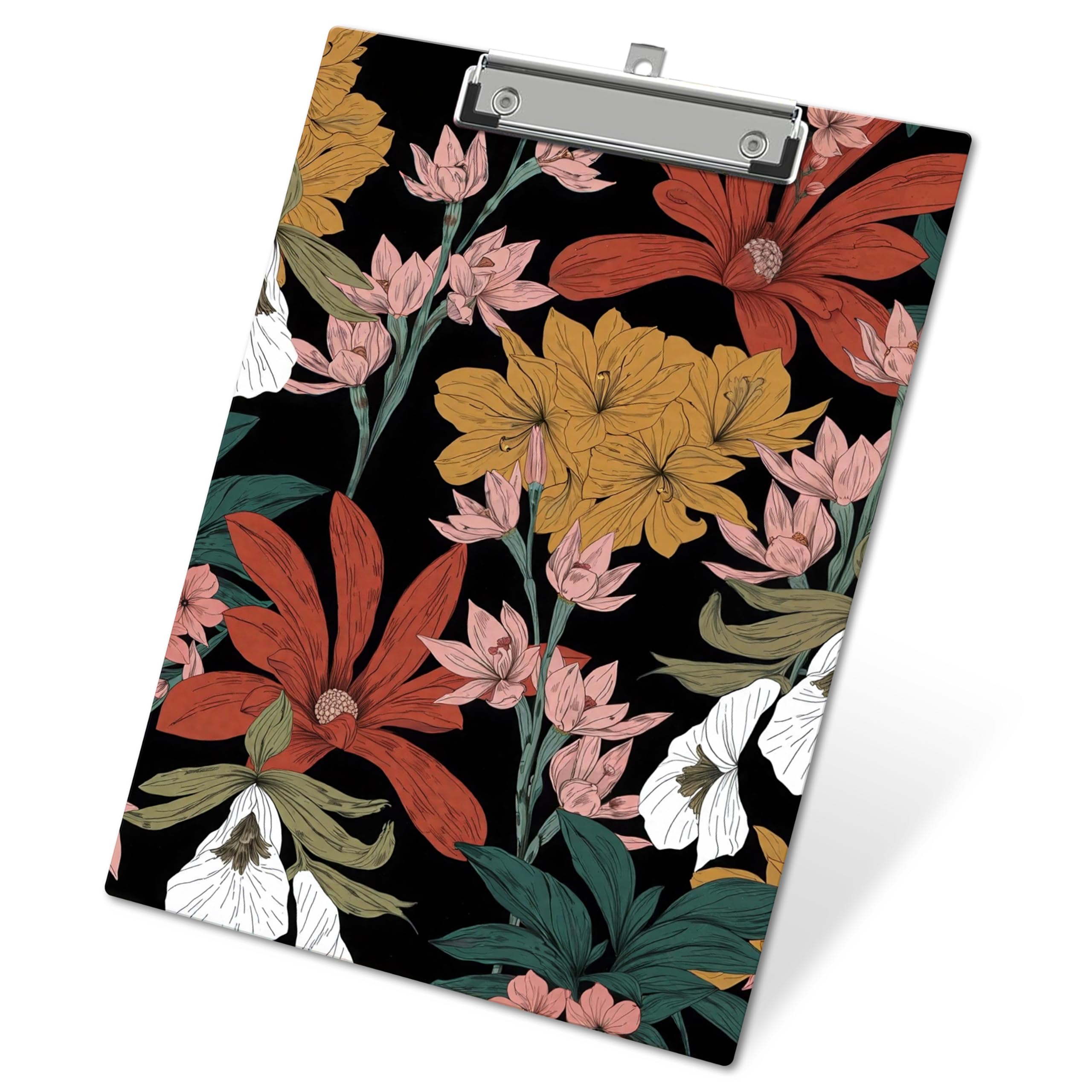 Portapapeles bohemio floral con clip de perfil bajo para uso escolar en la oficina, tableros de madera para enfermeras, profesores, estudiantes, A01