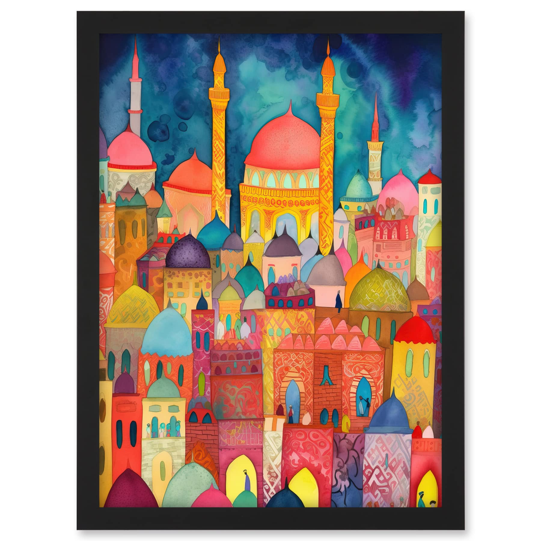 Artery8 Hagia Sophia Evening Cityscape Folk Art Watercolour Painting Artwork Framed A3 Wall Art Print