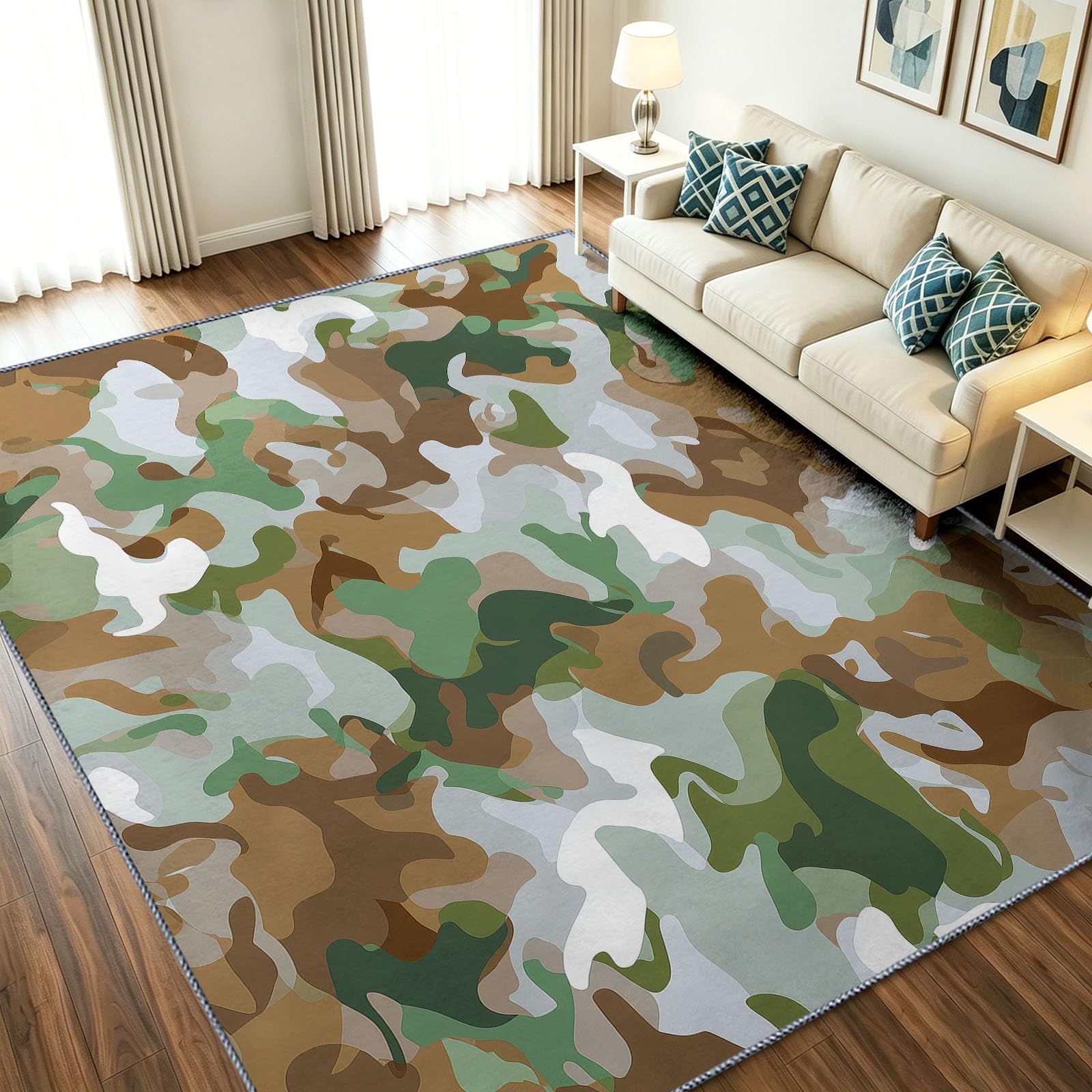 Alfombra lavable 150x210 cm con diseño abstracto camuflaje de pelo corto antideslizante