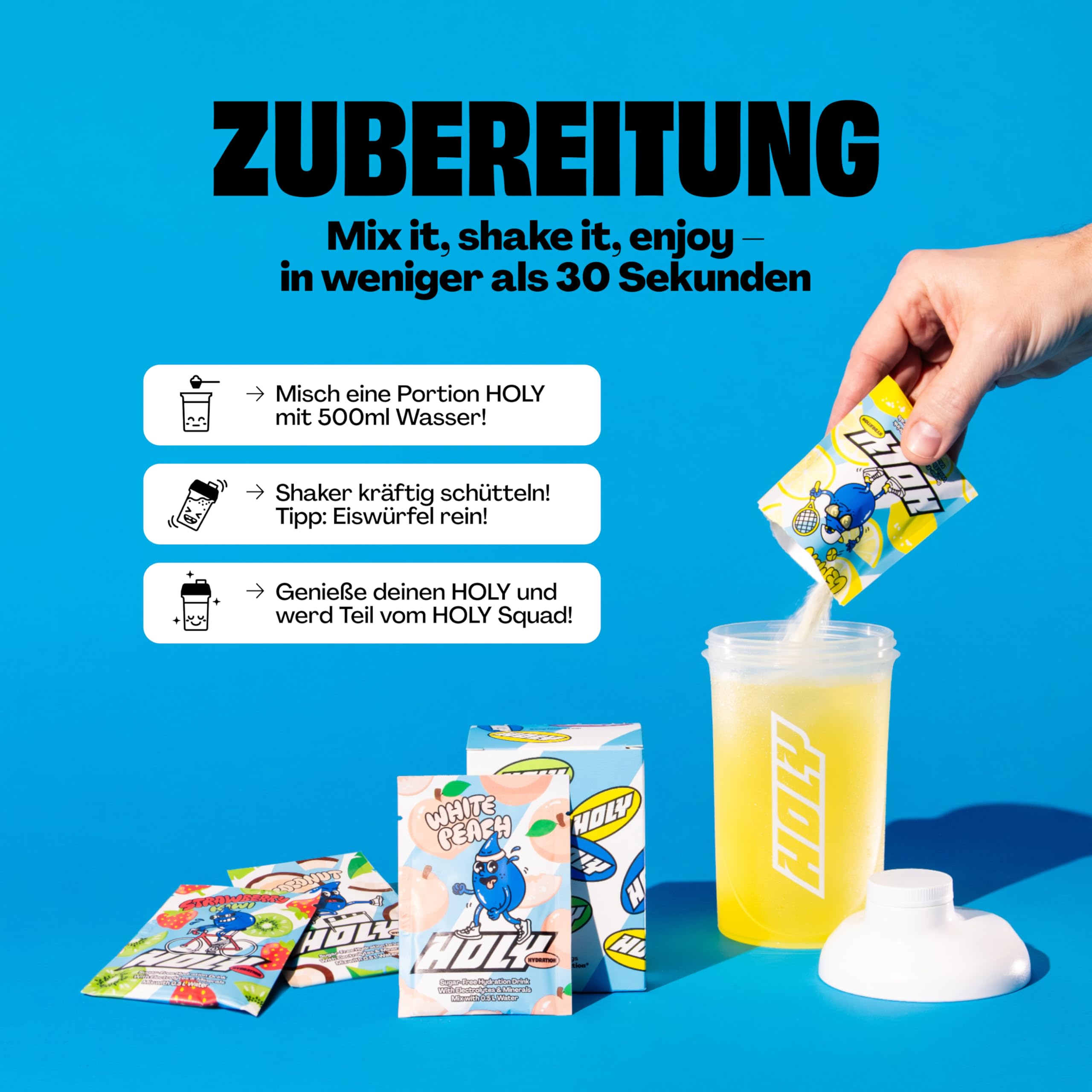 HOLY Hydration Elektrolyte Pulver 'Strawberry Kiwi' – Vegan mit 100% natürlichen Fruchtaromen – 50 Portionen Hydration Drink mit wertvollen Elektrolyten & Mineralstoffen