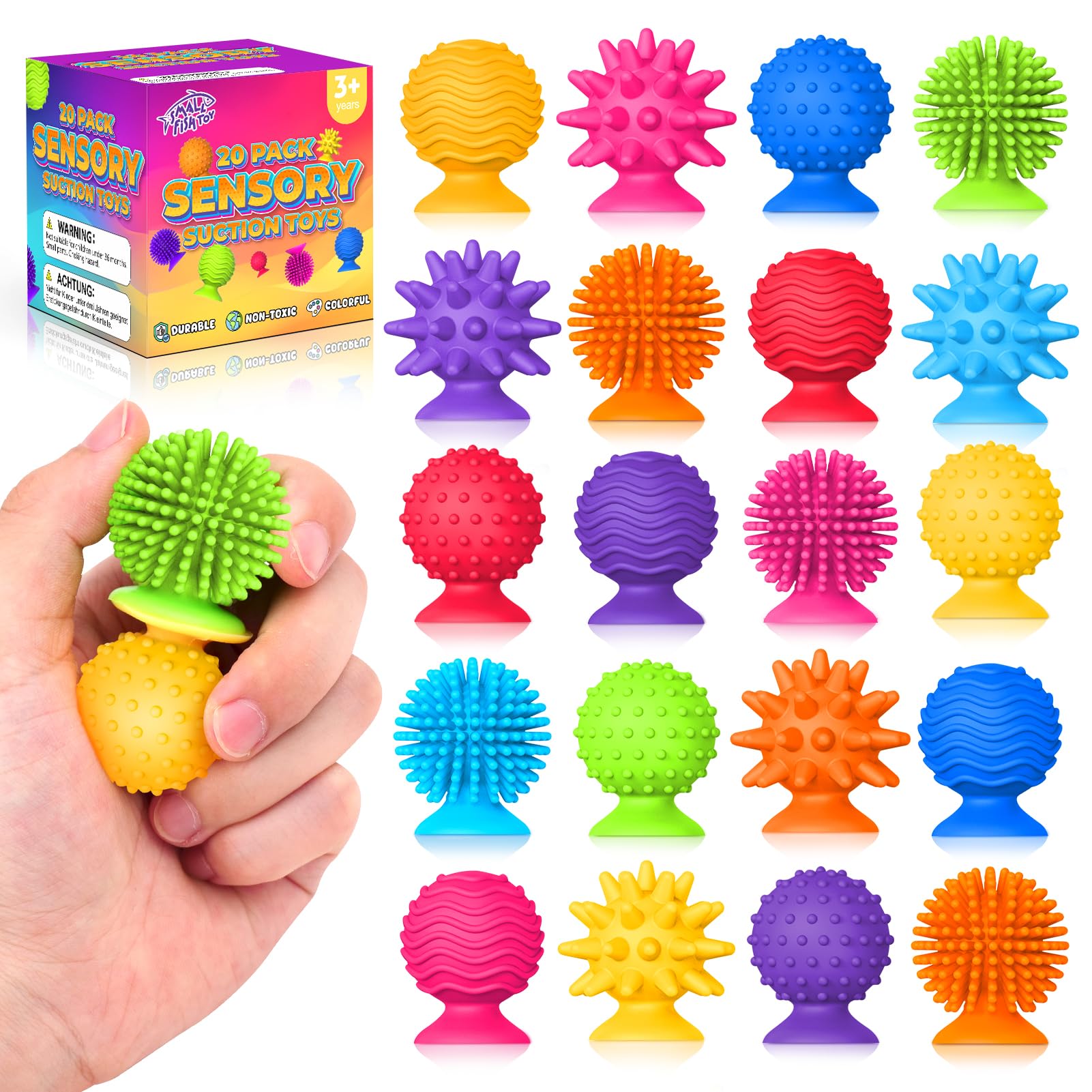 Sensory Fidget Toys Kids Adults ：20 Pack Textured Suction Cup Sensory Toys for Kids with Autism- Bulk Fidgets for Students Classroom Prize-Squishy Bath Calm Down Corner Supplies for Boys Girls Gifts