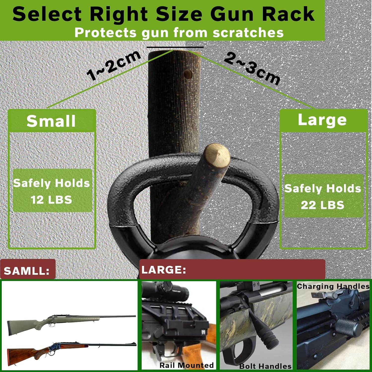 FIREHOOK Gun Rack Wall Mount, Natural Hardwood Gun Racks for Rifle Bow, Handmade Gun Wall Mount for Shotguns with Wider Buttstocks/Accessories,Rifle Rack for Storage Display