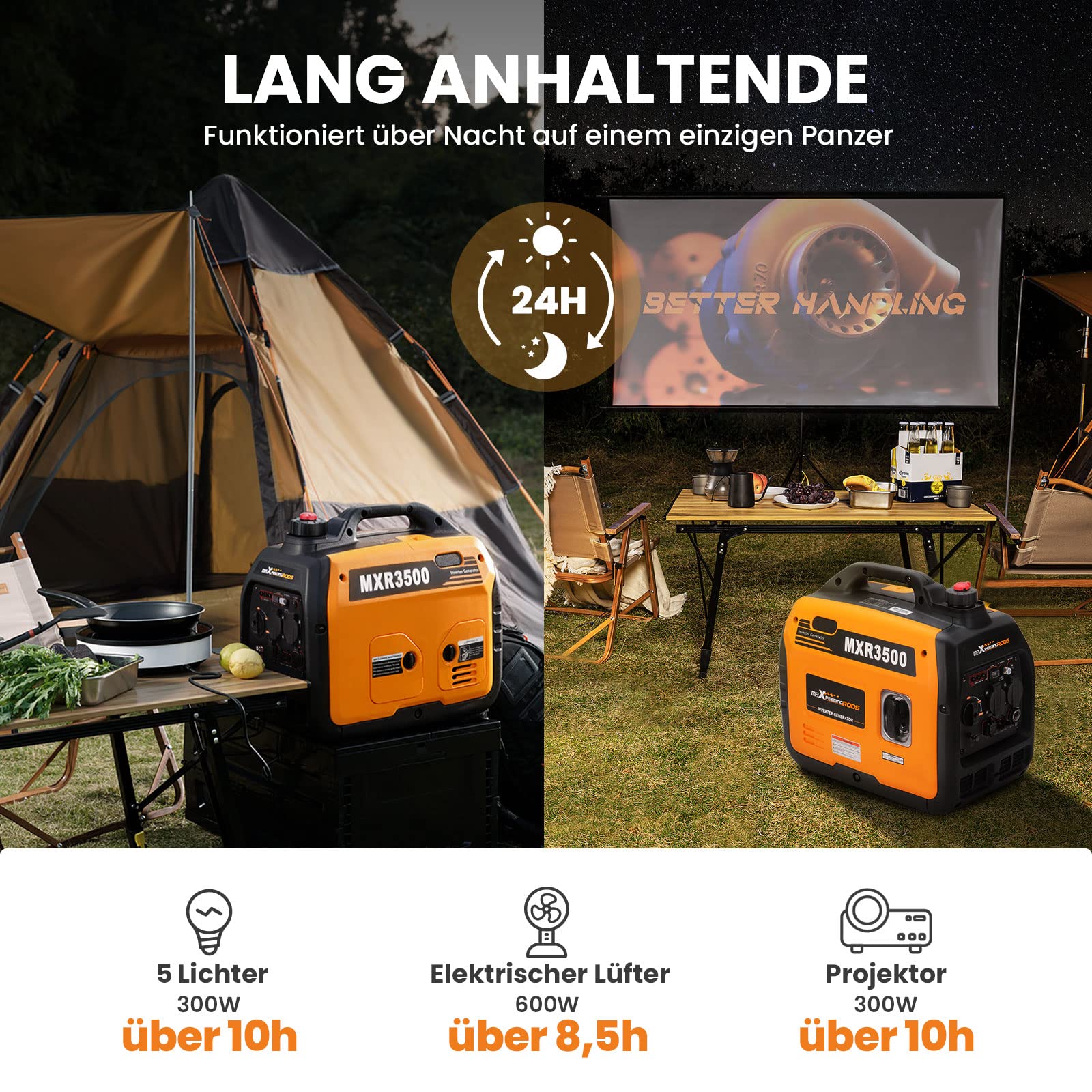 maXpeedingrods Inwerterowy generator prądu 3300 W, benzyna, 4-suwowa | z gniazdami USB i gniazdami 230 V, lekki agregat zasilania awaryjnego na kemping