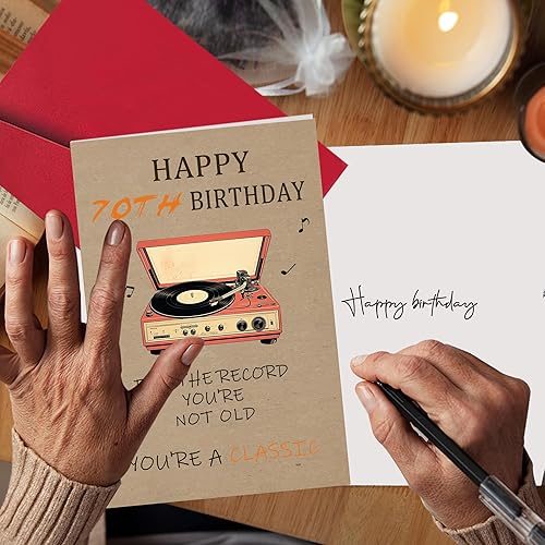 Miniatura 6 de Tarjetas de 70 cumpleaños, regalos para hombres y mujeres, regalos de feliz cumpleaños 70 para ella y él, idea de decoración retro de cumpleaños 70