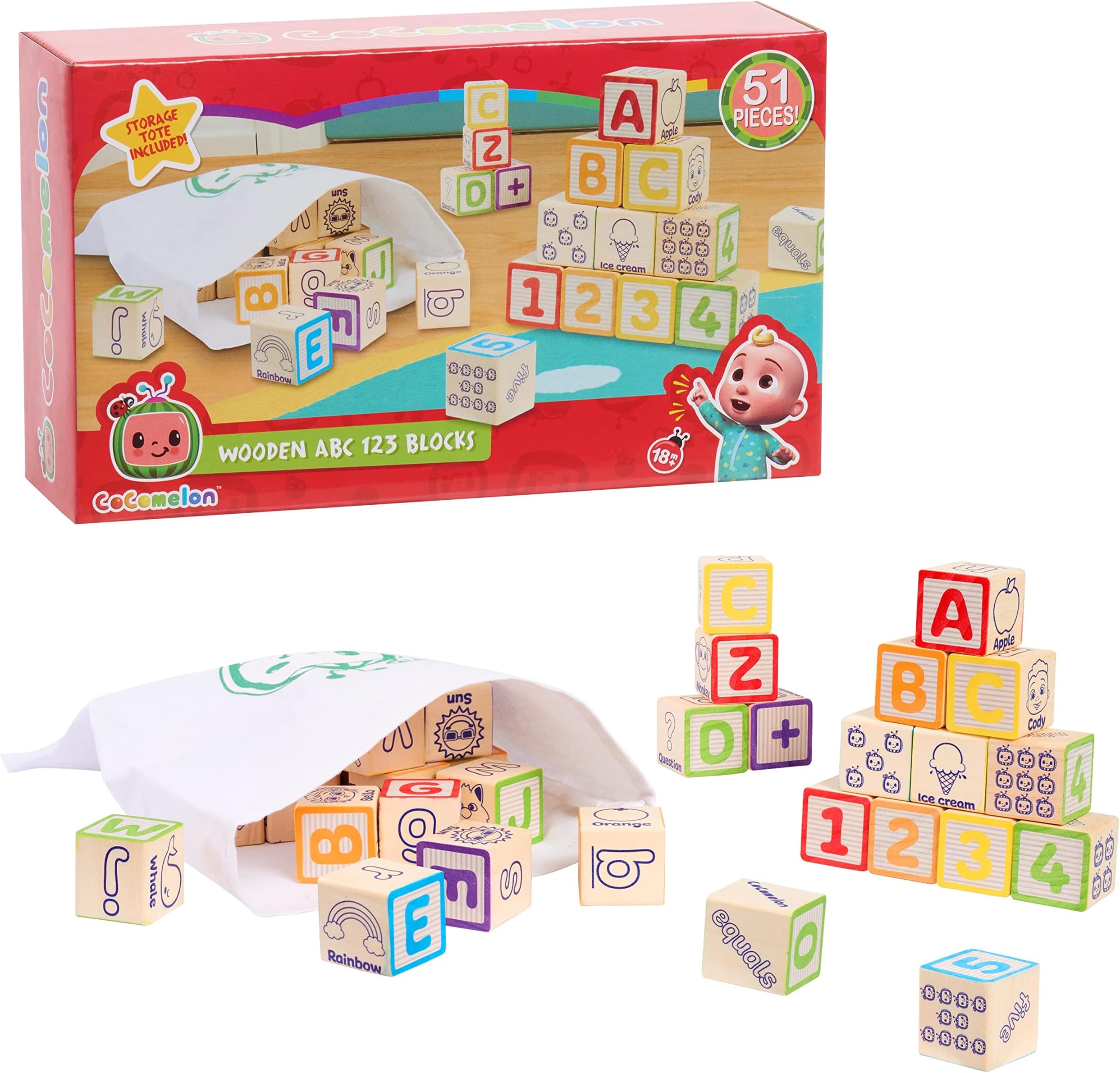 51-piece Classic ABC Wooden Block Set, Preschool Building Toys, Learning and Education, Kids Toys for Ages 18 Month, Amazon Exclusive by Just Play