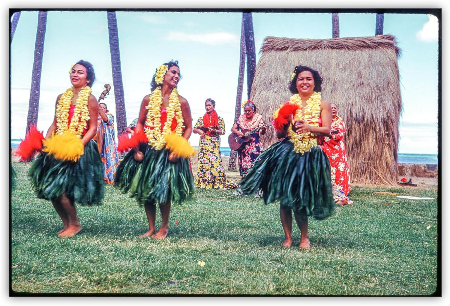 Hula Dancers Hawaii Vintage Photograph – Mid-century Oahu Wall Art Print | Hawaiian Culture Wall Decor for Home or Office