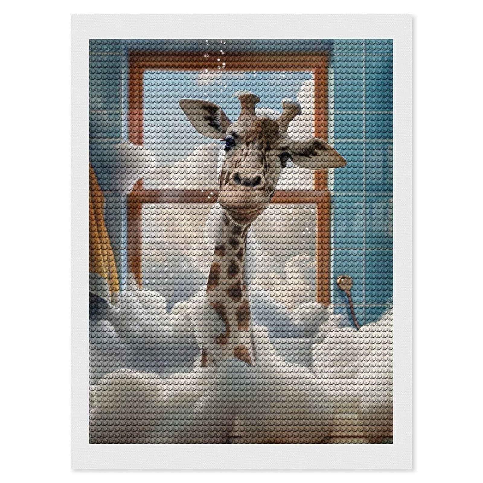 Junmoney Giraffe in A Bubble Bath 5D Diamond Painting Kit 12"x16", Relaxing DIY, Mindful Craft Project, Full Kit Included, Thoughtful Present
