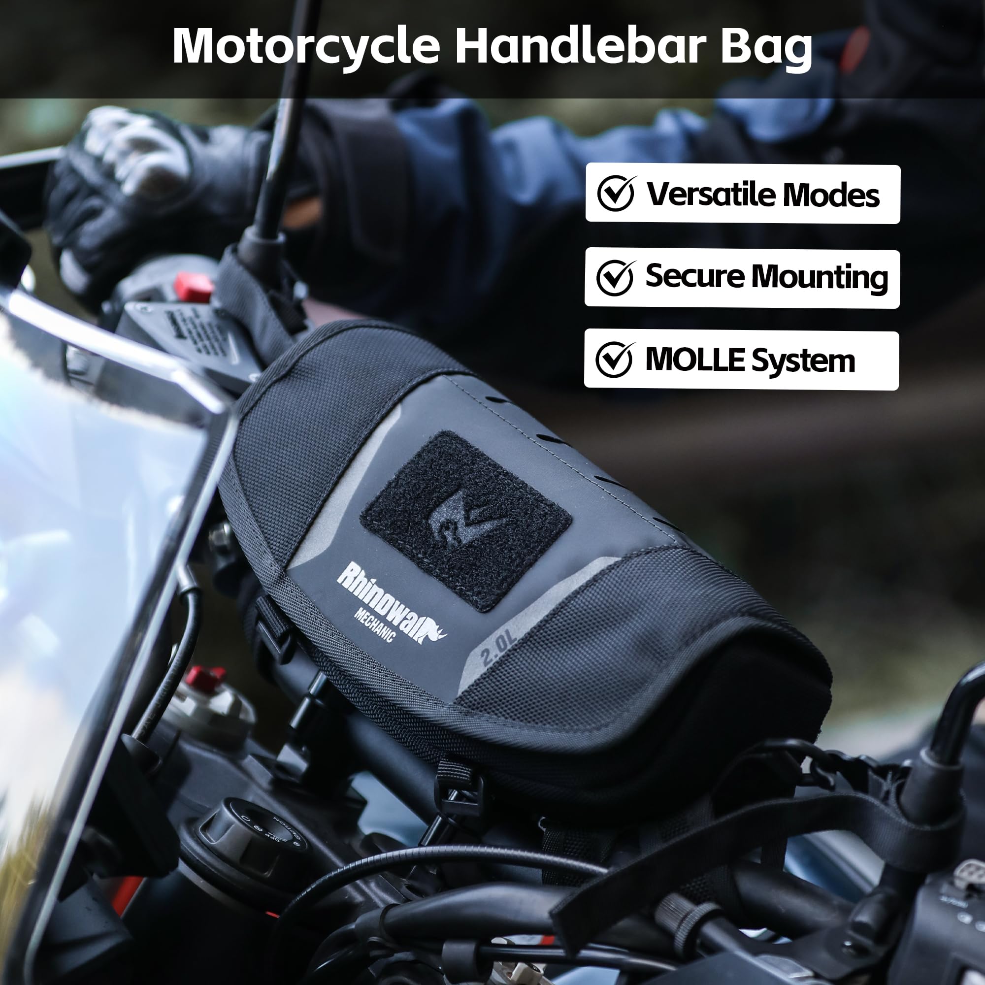 Rhinowalk Borsa da manubrio per moto 2L MJX2010, borsa da manubrio impermeabile con protezione antipioggia e tracolla, adatta per ADV Enduro Touring