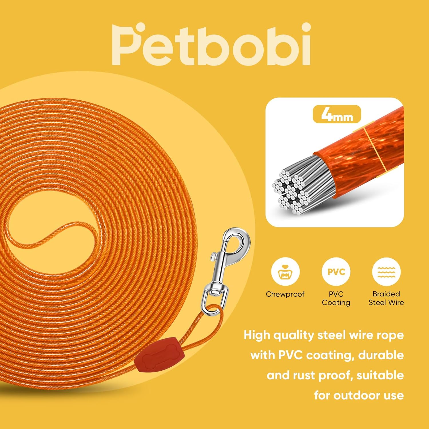 Petbobi Dog Tie-Out Cable & Stake 30ft and Dog Cable 30ft Bundle