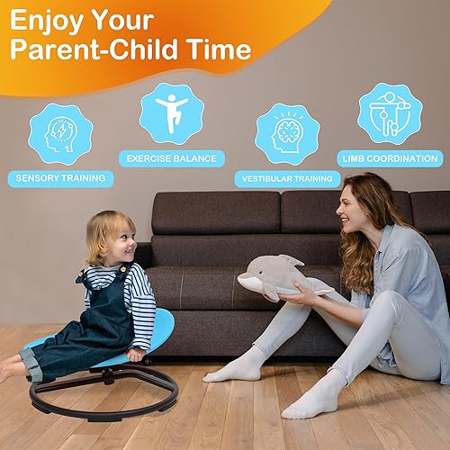 Miniatura 6 de Silla giratoria sensorial para niños autistas, silla giratoria sensorial, juguete para sentarse y girar para equilibrio y coordinación, asiento