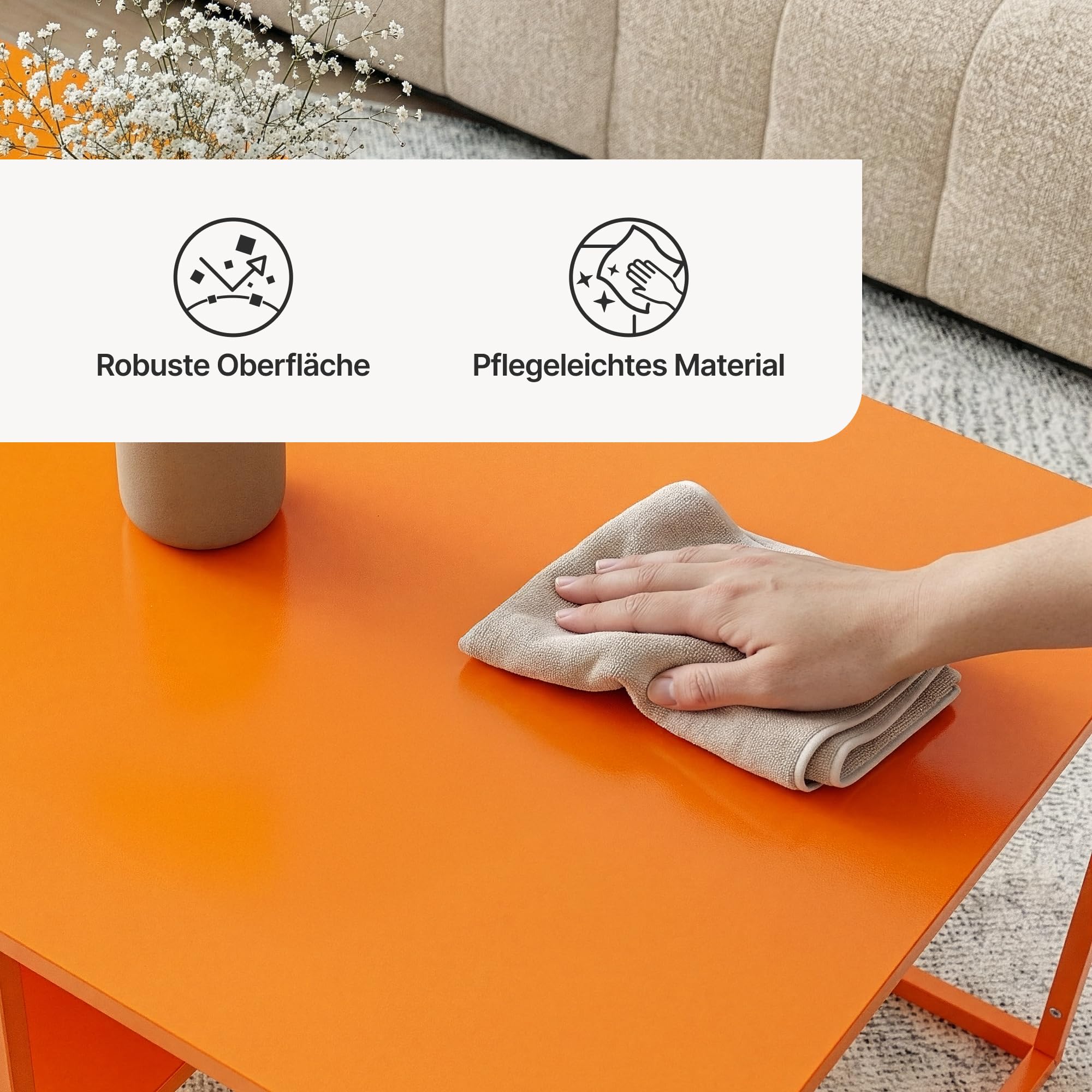 [en.casa] Couchtisch Solund Beistelltisch Metall Orange Wohnzimmertisch mit Stauraum 90 x 60 x 45 cm Sofatisch rechteckig Kaffeetisch